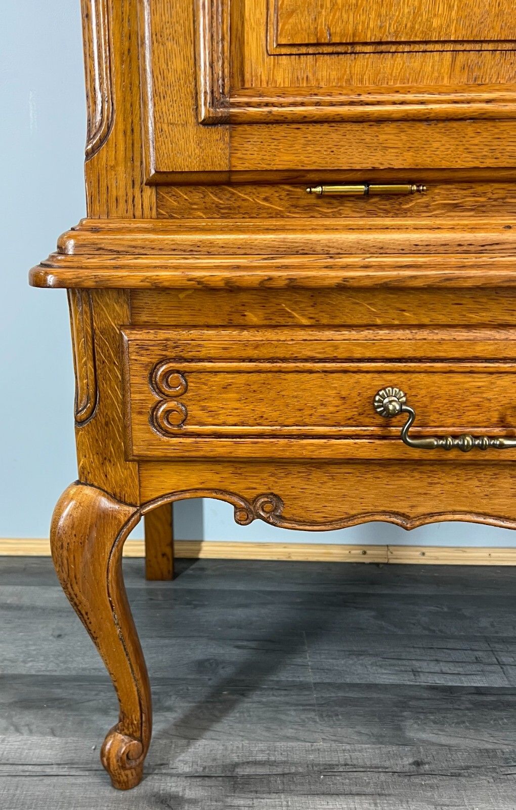 French Style Oak Cabinet Cupboard Storage Drawers Carved Armoire Lot 3757 photo vinterior