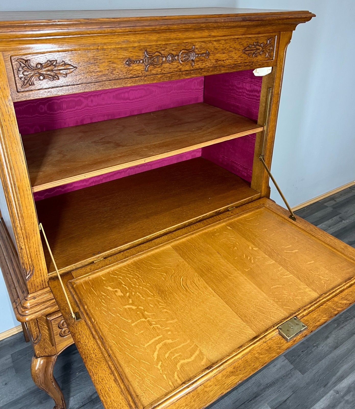 photo for sale French Style Oak Cabinet Cupboard Storage Drawers Carved Armoire Lot 3757