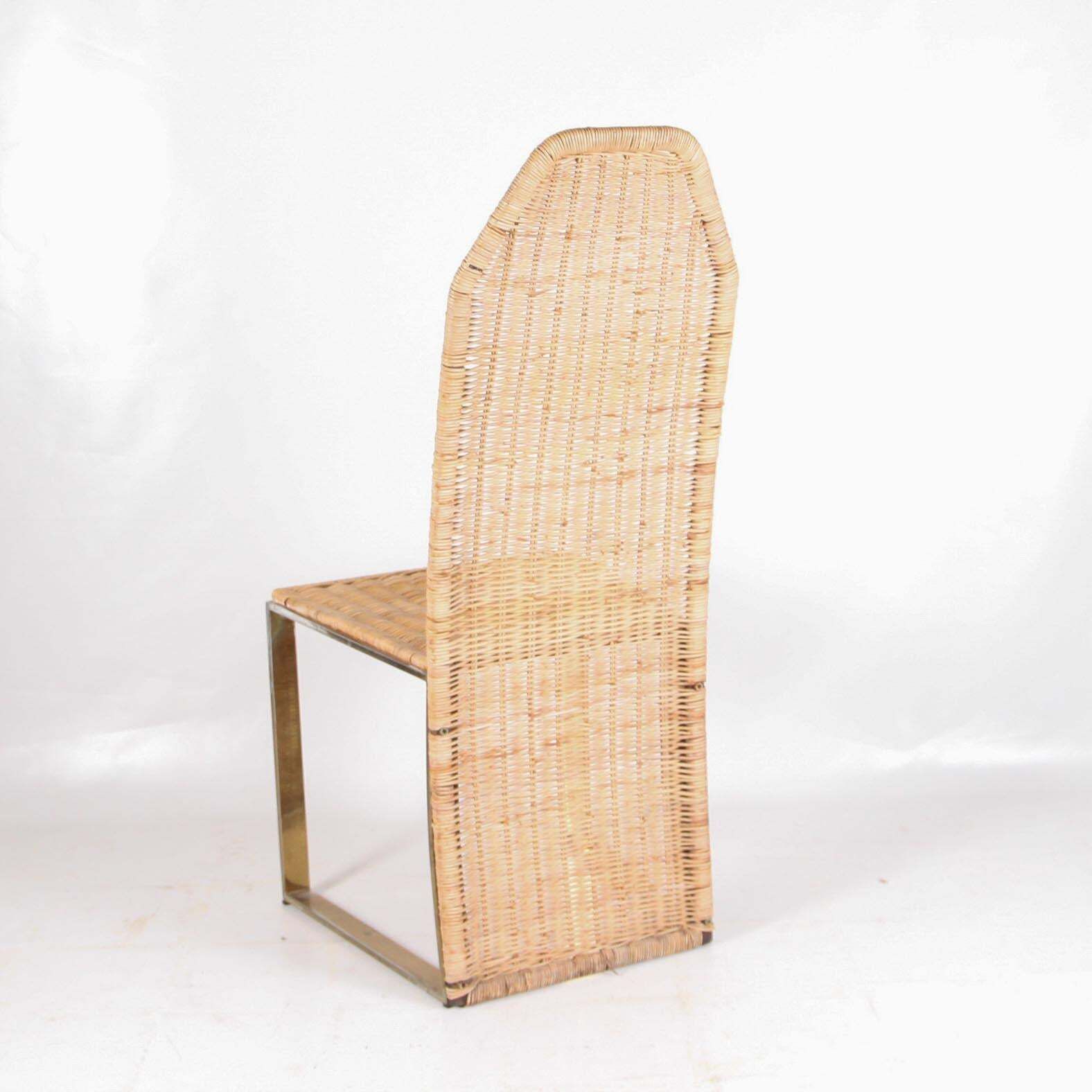 Set Of 4 Vintage Chairs In Gold Metal And Wicker photo vinterior