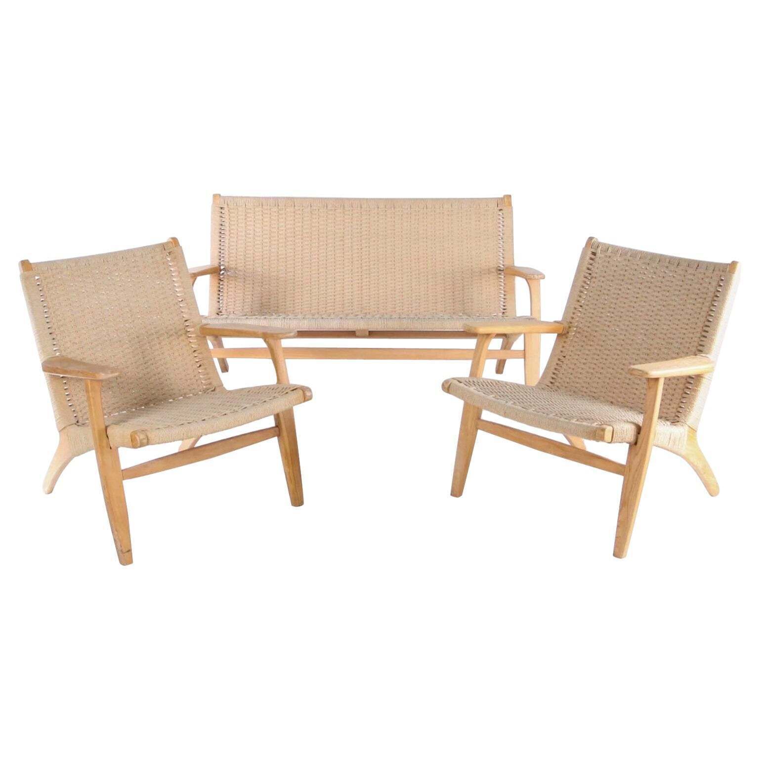 Braided Rope And Wood Lounge Set