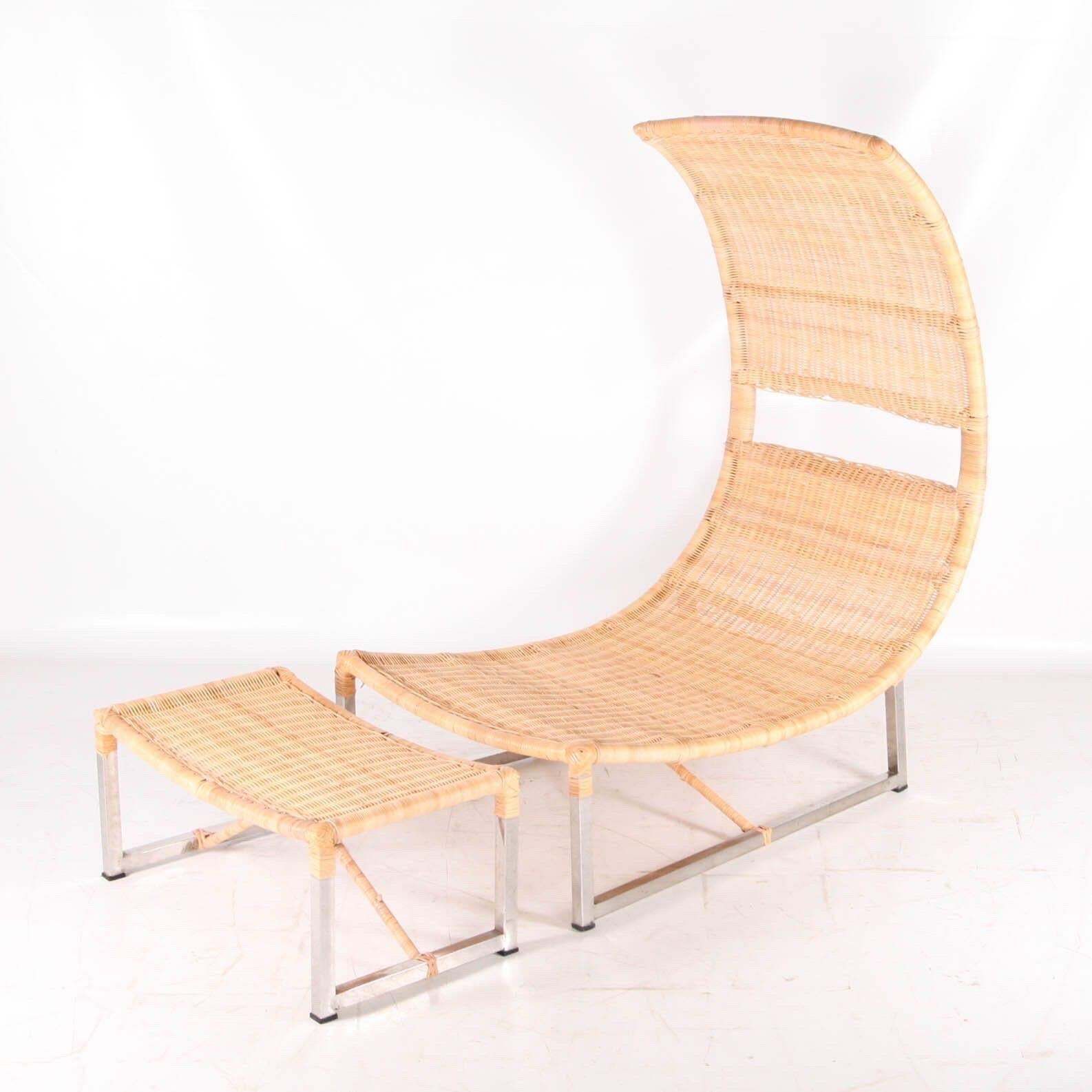 Large Rattan And Metal Chair And Ottoman photo for sale