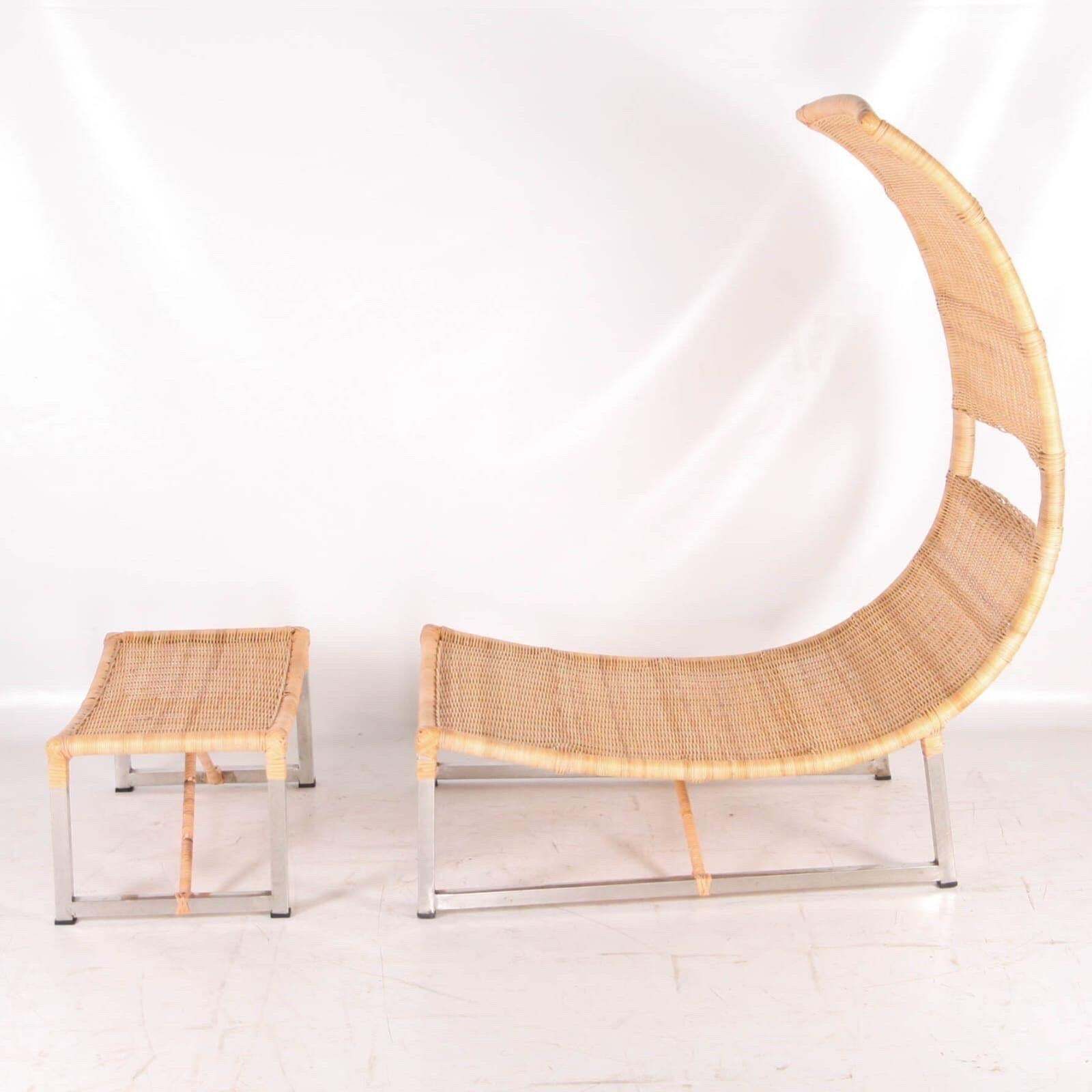 Large Rattan And Metal Chair And Ottoman photo vinterior