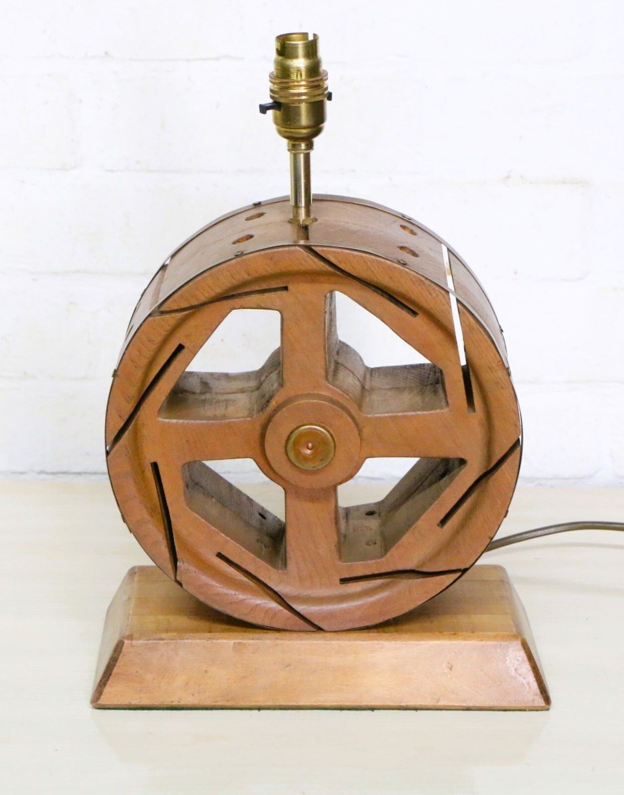 Table Lamp Unique Vintage English Wooden Antique Water Wheel Lamp Converted photo furniture