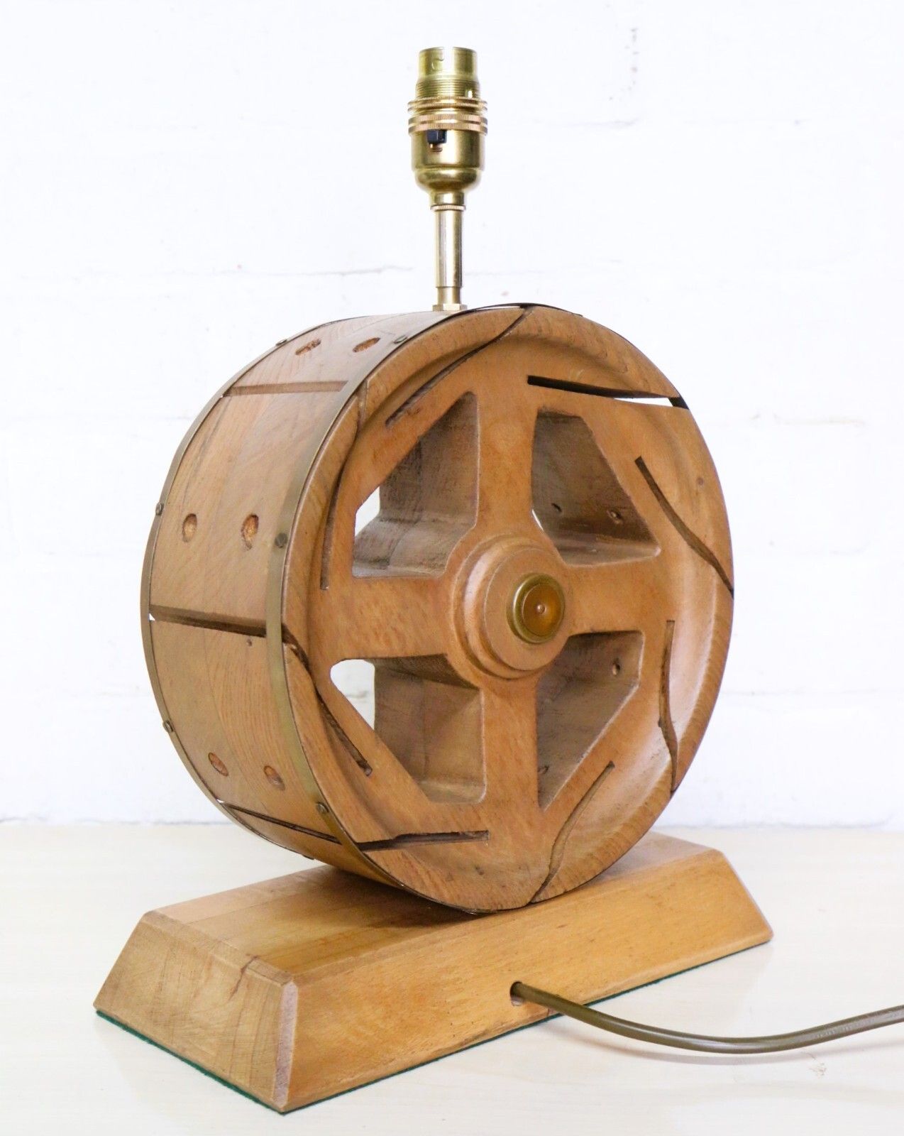 Table Lamp Unique Vintage English Wooden Antique Water Wheel Lamp Converted photo vintage