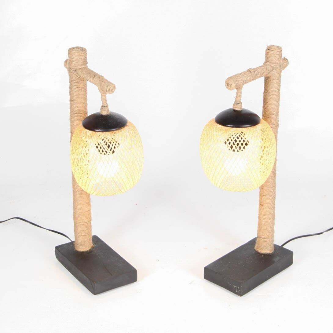 Pair Of Bamboo And Rope Table Lamps photo for sale