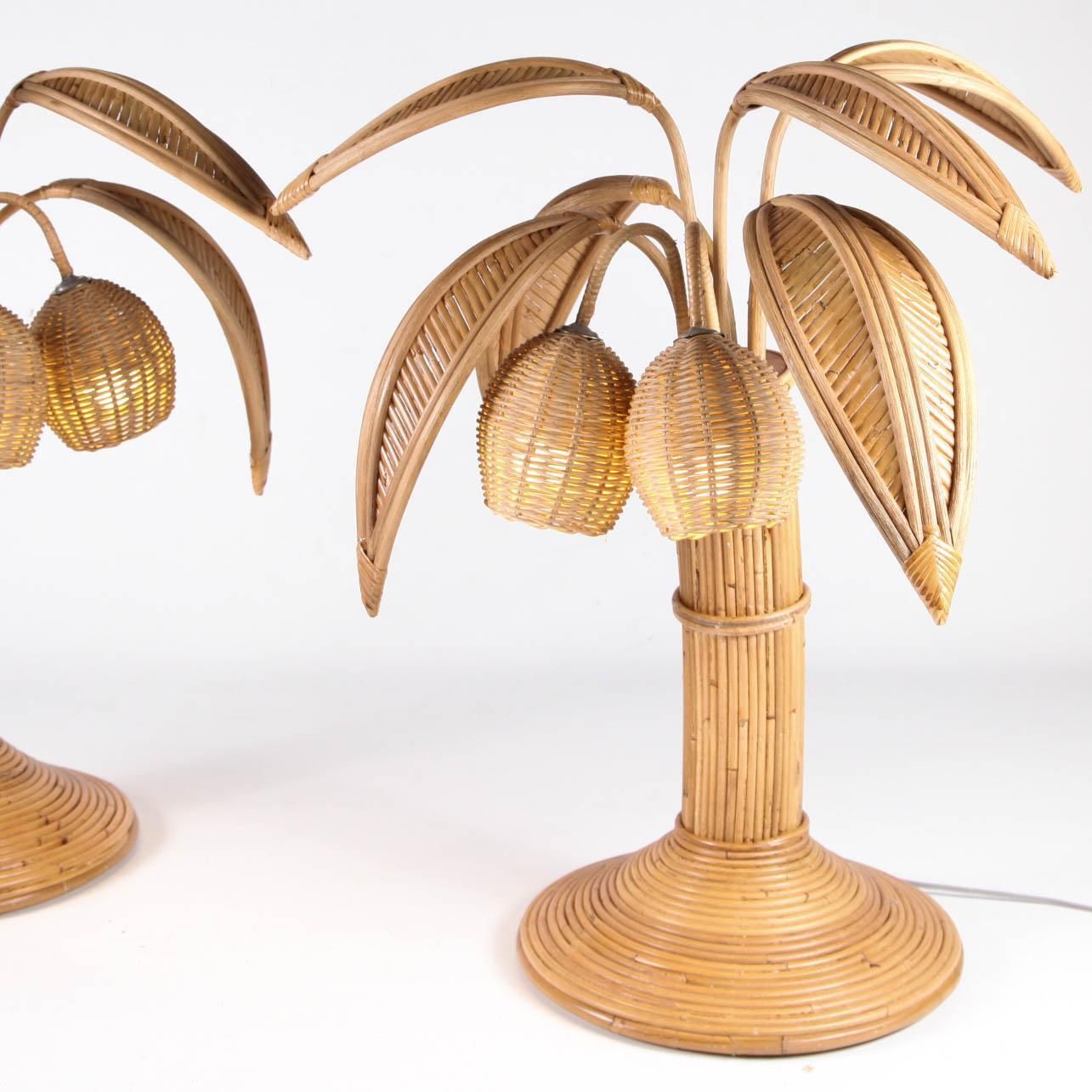 Rattan Coconut Tree / Palm Tree Table Lamp photo vinterior