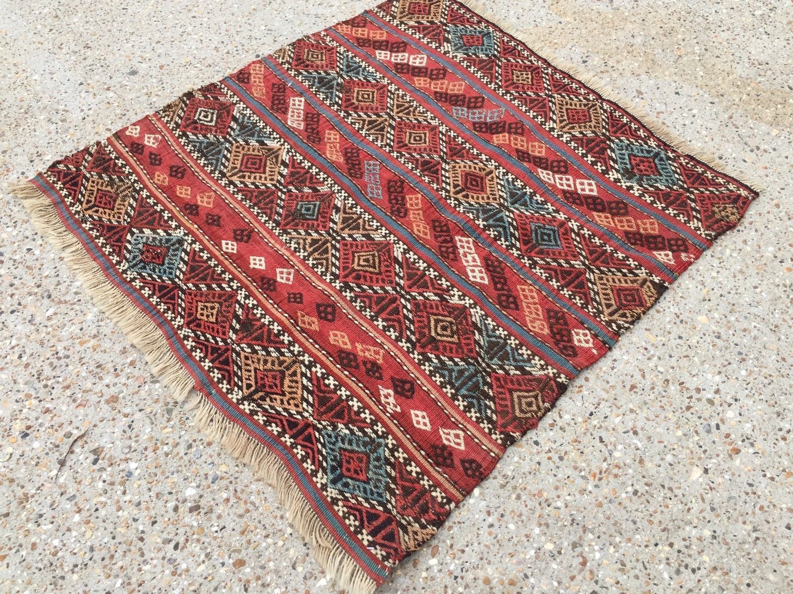 Antique Turkish Kilim Rug 95x93cm Shabby Vintage Old Wool Country Home Kelim photo furniture