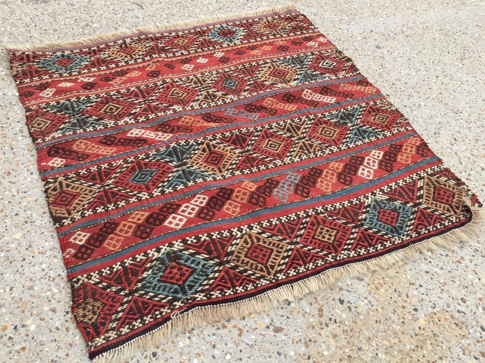 Antique Turkish Kilim Rug 95x93cm Shabby Vintage Old Wool Country Home Kelim photo Textiles