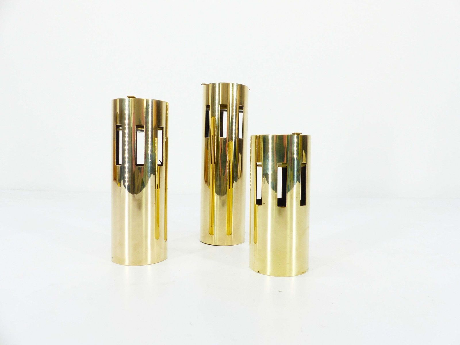 Set Of 3 Modernist Brass Tealight Holders, Design Kullamässing, Sweden, 1960 1970 photo for sale