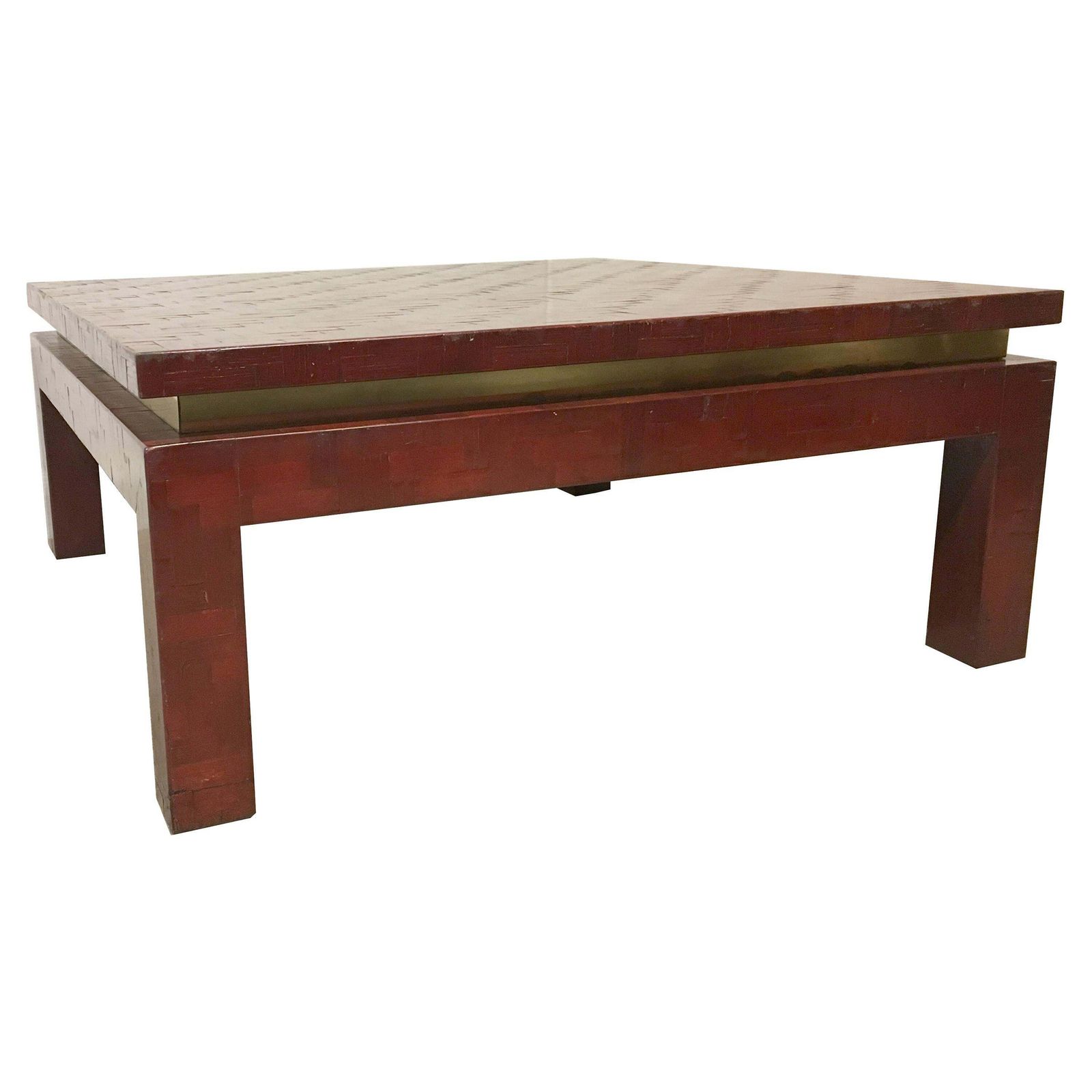 Tommaso Barbi Banana Leaf And Brass Coffee Table, 1970s