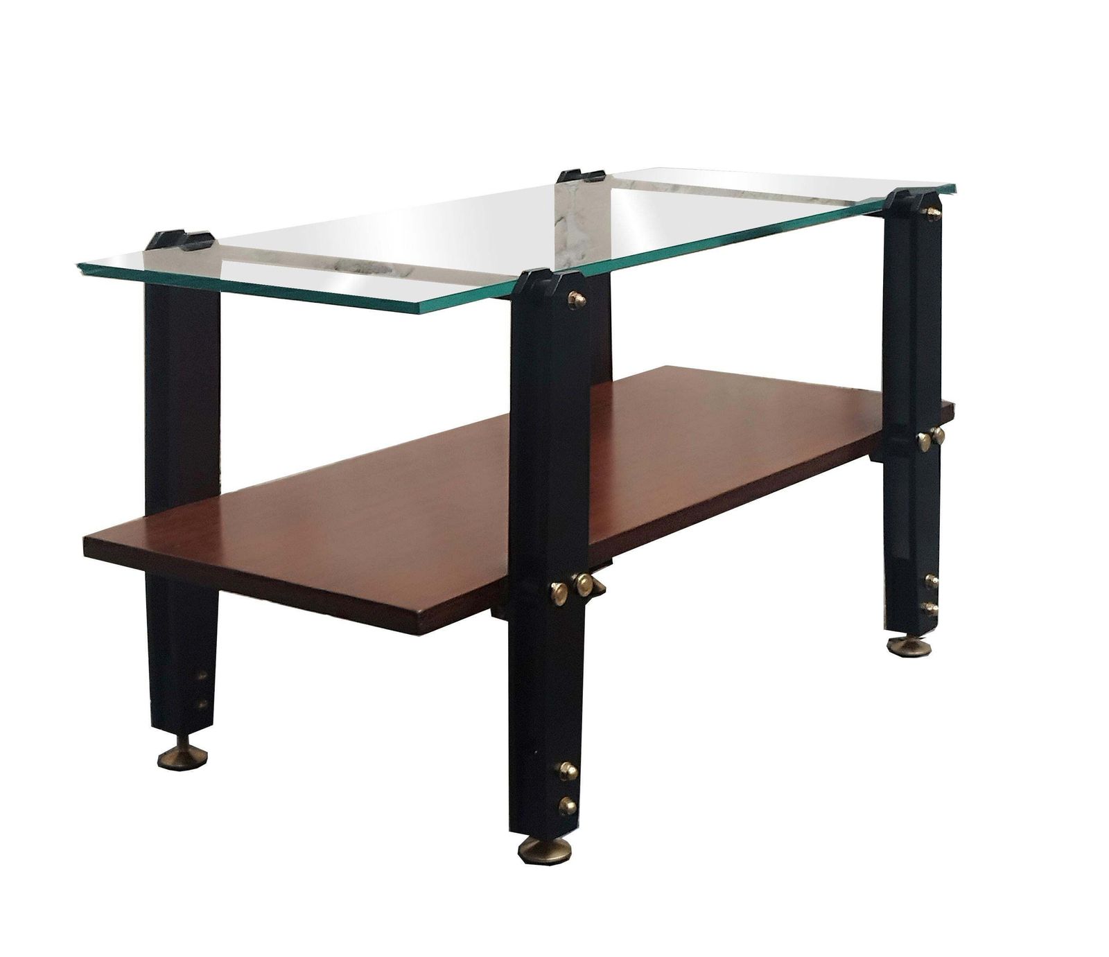 Wood, Metal And Brass Coffee Table, With Glass Top, Italy 1970s photo furniture