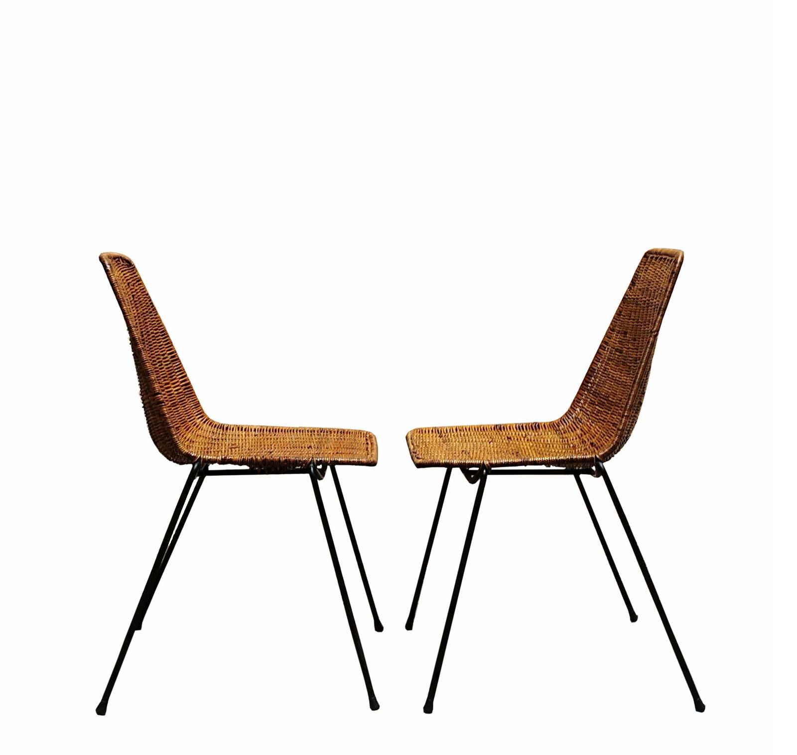 Gian Franco Legler  Pair Of Rattan And Metal "Basket" Chairs, 1950s photo Furniture