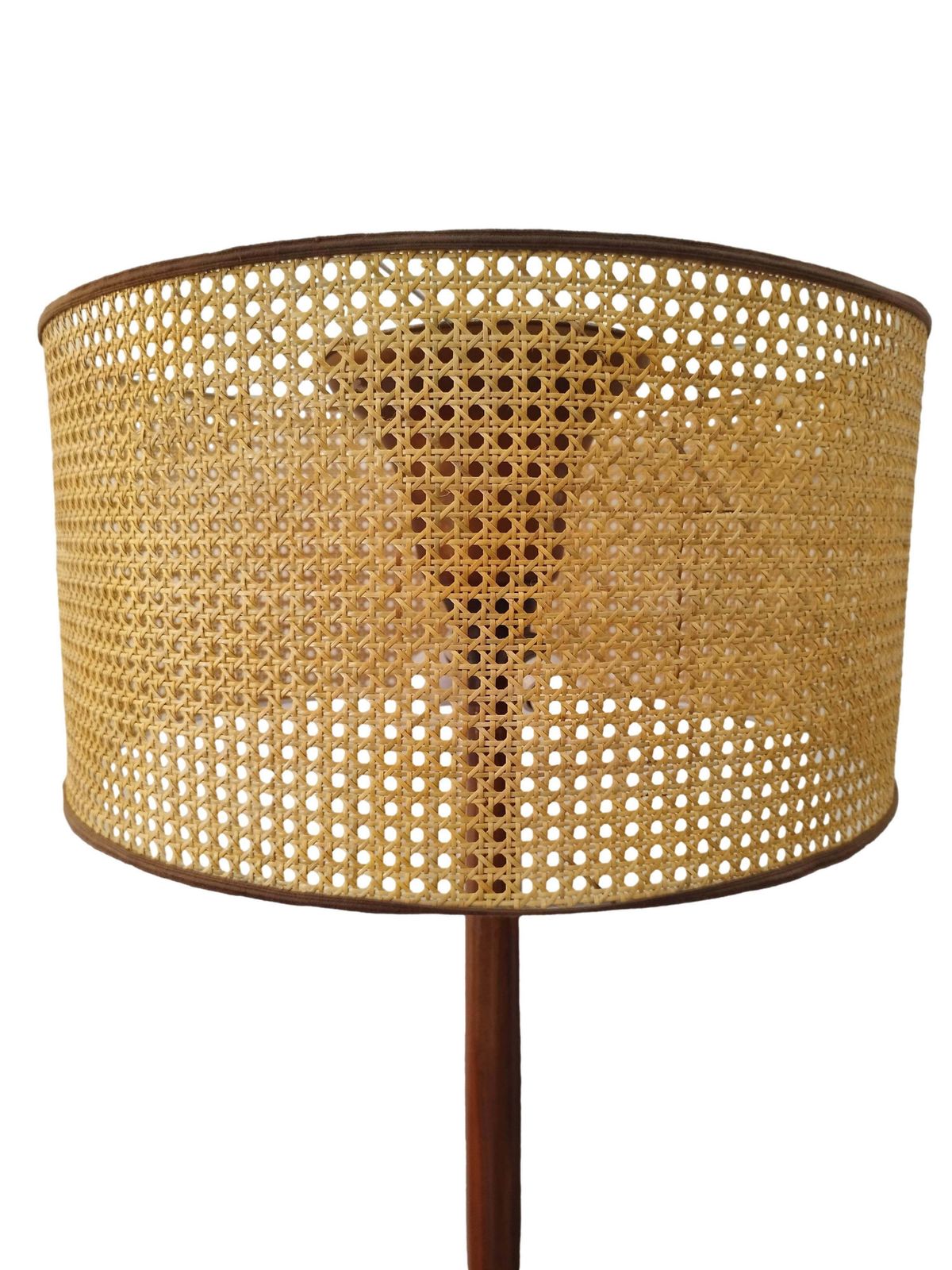 Wood Floor Lamp With Vienna Straw Lampshade, Italy 1950s photo furniture
