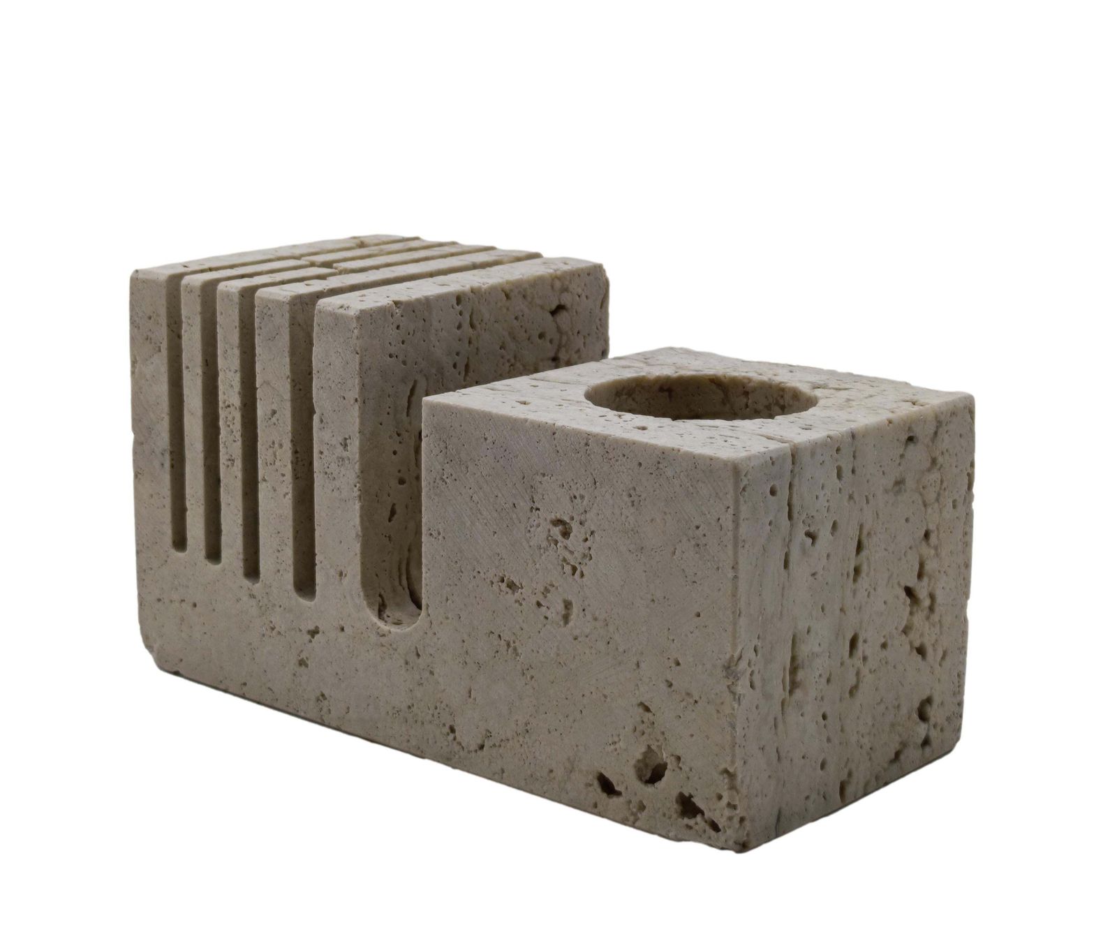 Enzo Mari For F.Lli Mannelli Travertine Ashtrays And Penholders, Italy 1970s photo vinterior