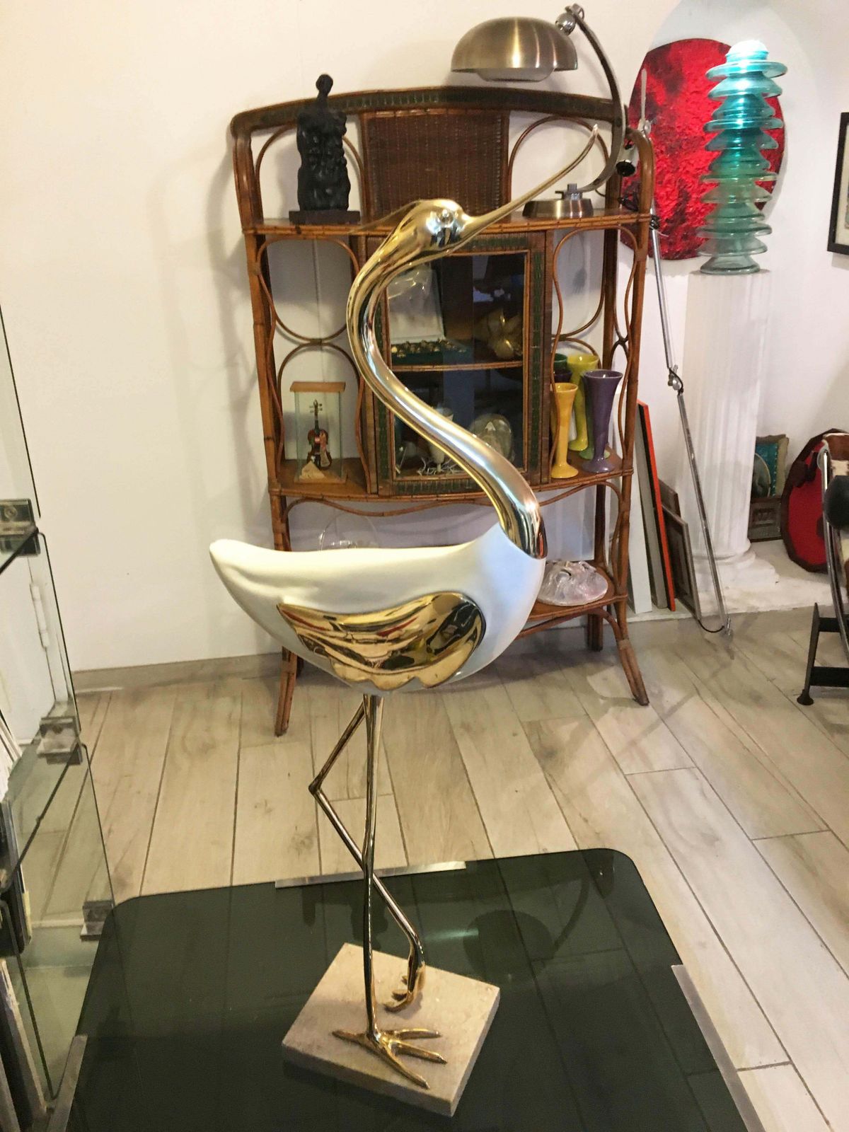 Antonio Pavia Rare Lacquered Wood And Gilded Bronze Heron, Italy 1970s photo 1023.0
