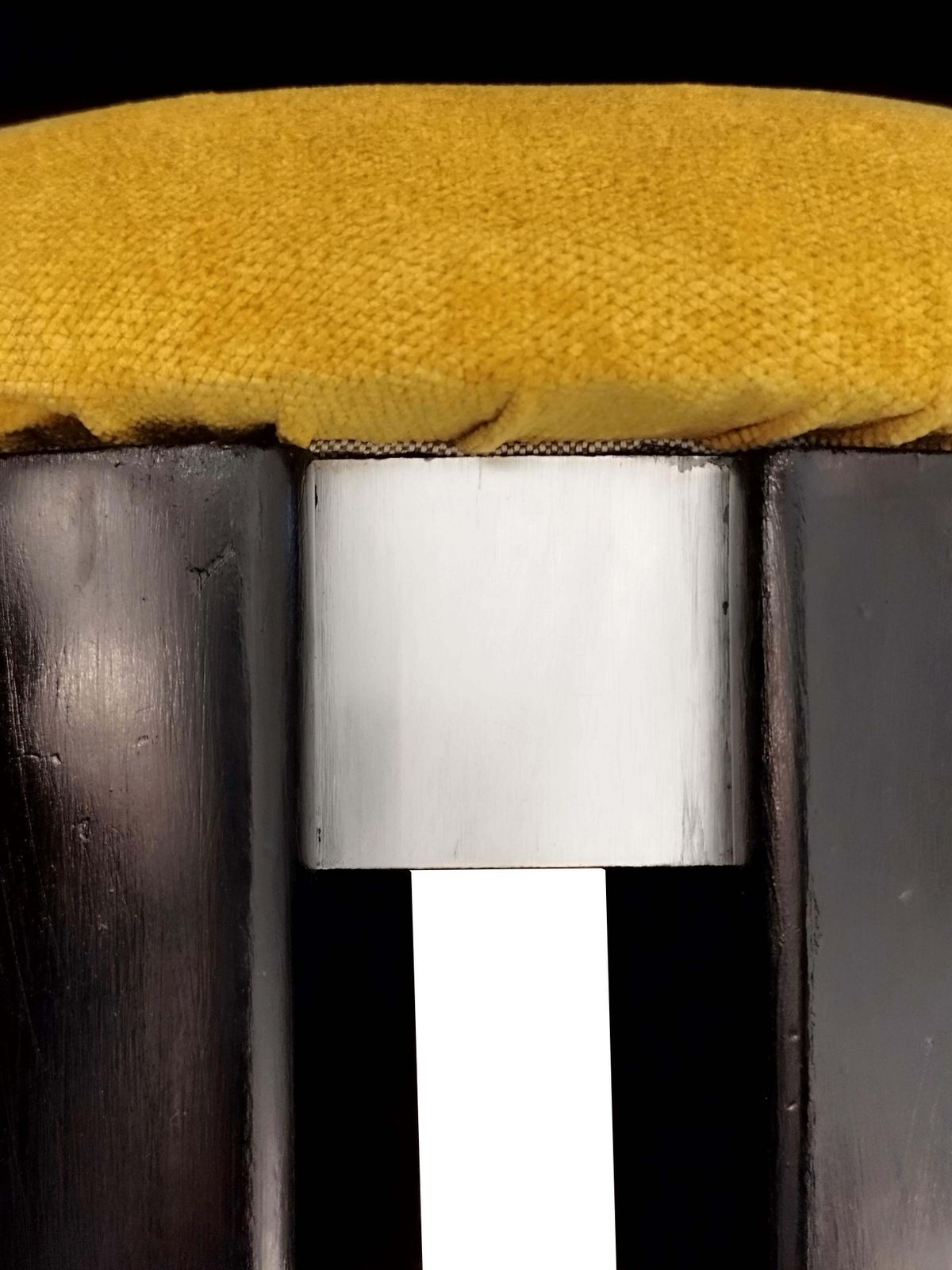Black Wood Round Stool With Yellow Fabric Cushion, Italy 1970s photo for sale
