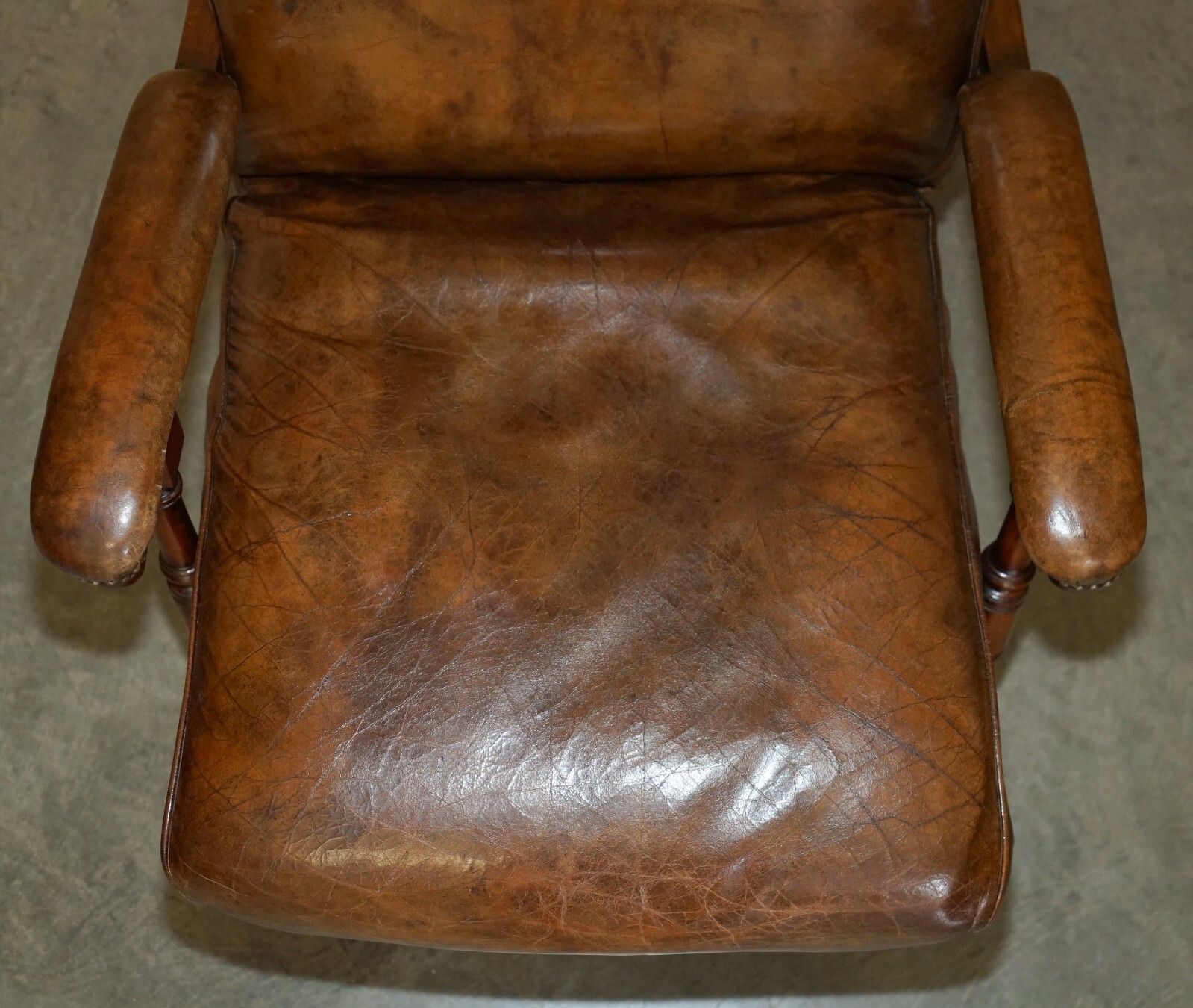 Fully Adjustable Restored Antique Victorian Brown Leather Metamorphic Armchair photo vinterior