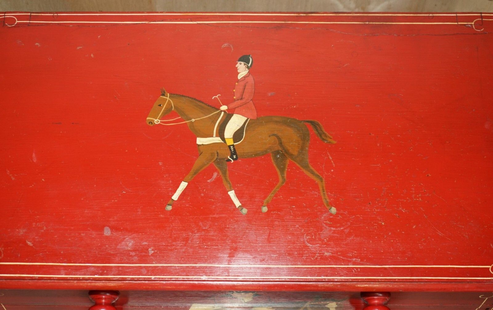 Equestrian Antique Victorian Pine Hand Painted Horse & Jockey Chest Of Drawers photo 2750.0