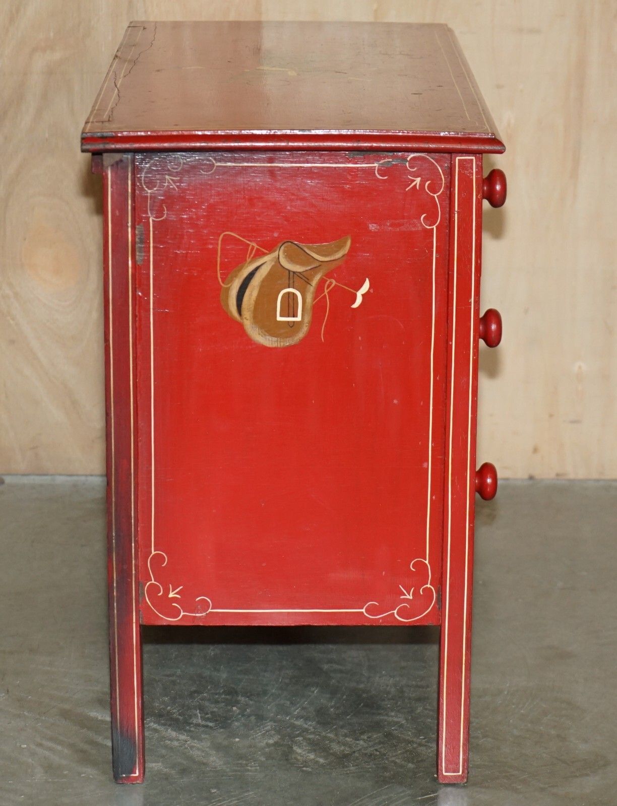 Equestrian Antique Victorian Pine Hand Painted Horse & Jockey Chest Of Drawers photo vintage