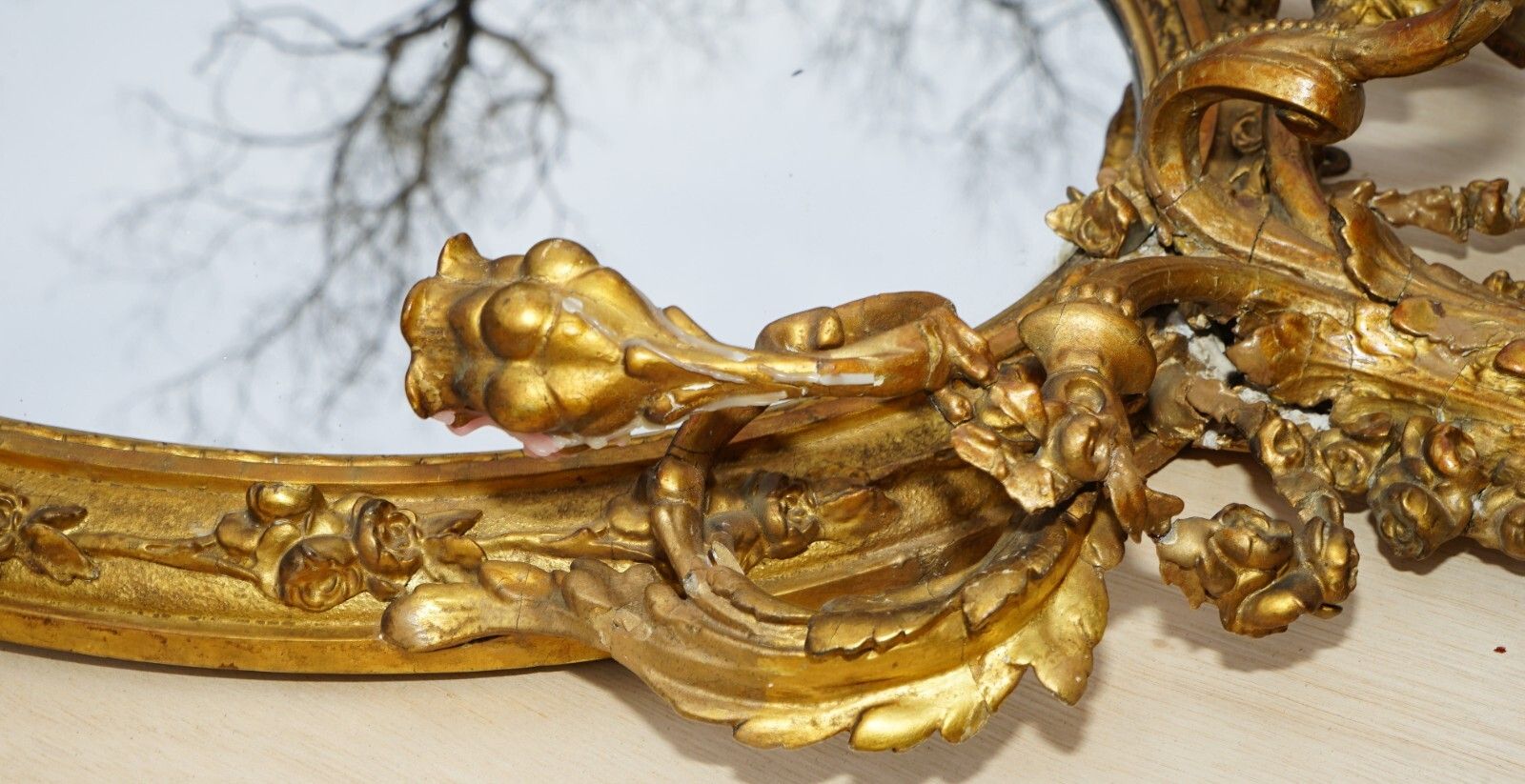 Home Decor Original Circa 1800 Gold Gilt Frame Girandole Mirror Carved Cherub Putti Angel photo