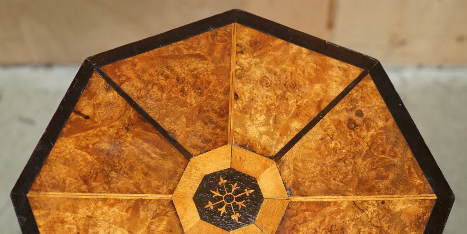 Exquisite Antique Victorian Hexagonal Burr Walnut Three Tiered Side End Table photo Furniture