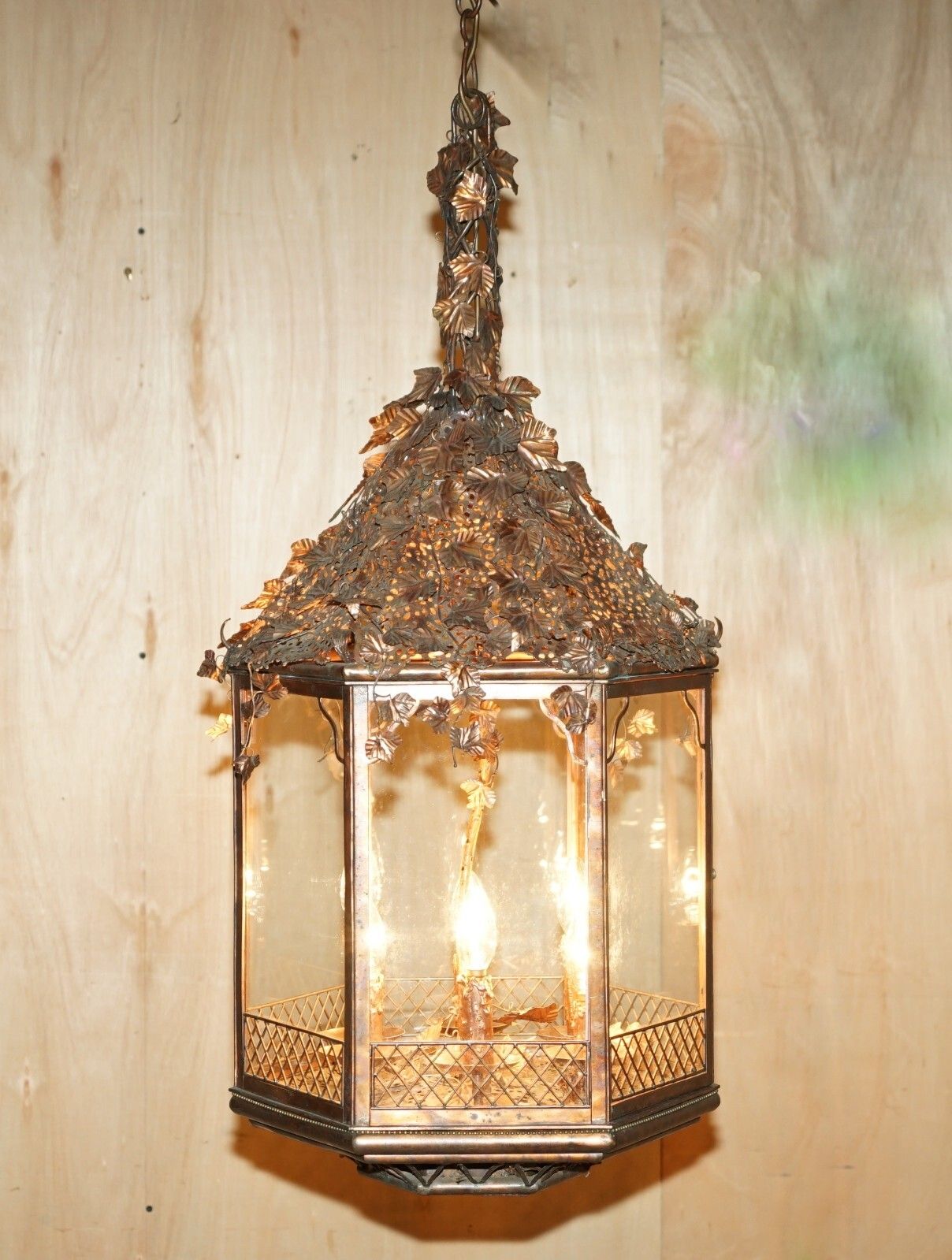 Important Decorative 1960's Italian Copper Floral Hanging Lantern Must See Pics