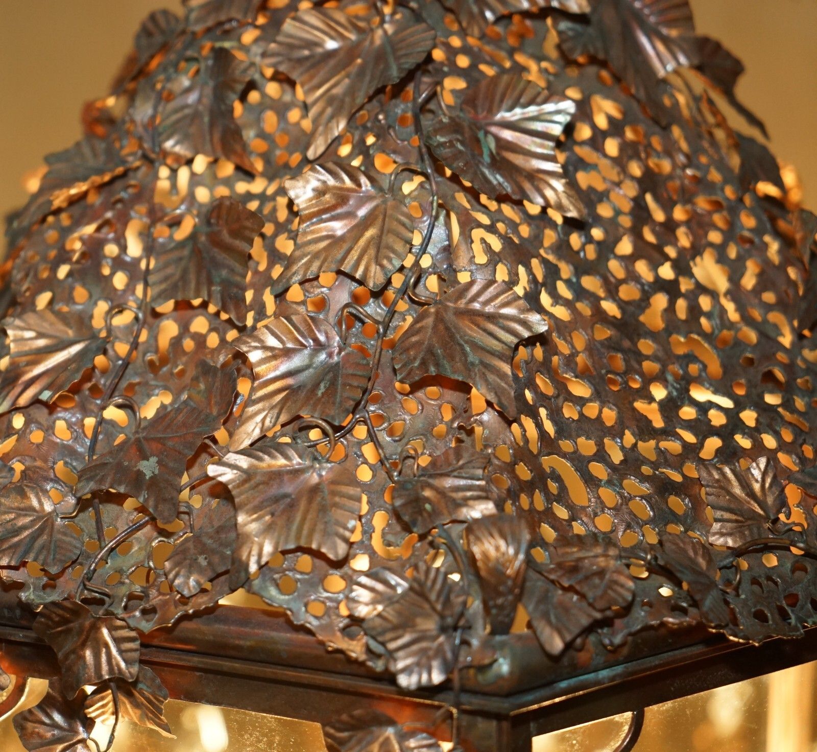 Important Decorative 1960's Italian Copper Floral Hanging Lantern Must See Pics photo buy