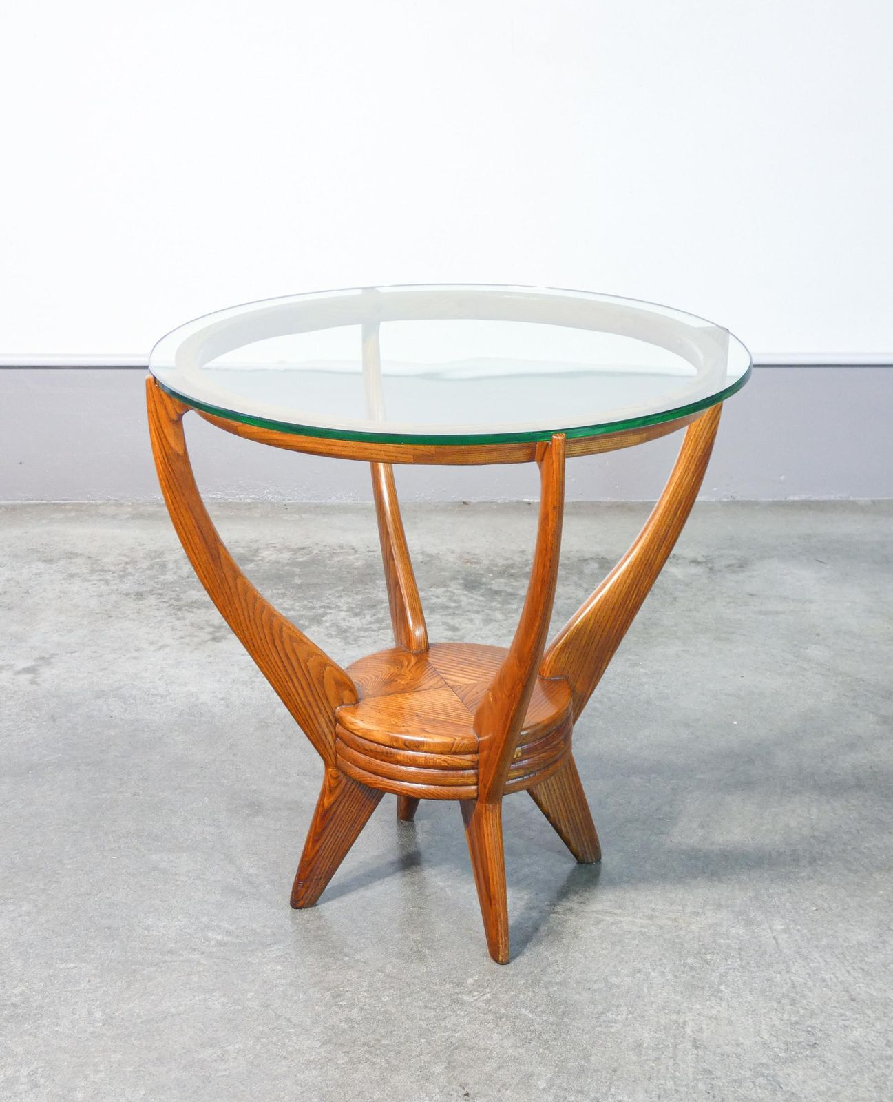 Italian Design Coffee Table From 1940s, Made Of Wood And Circular Glass Top photo furniture