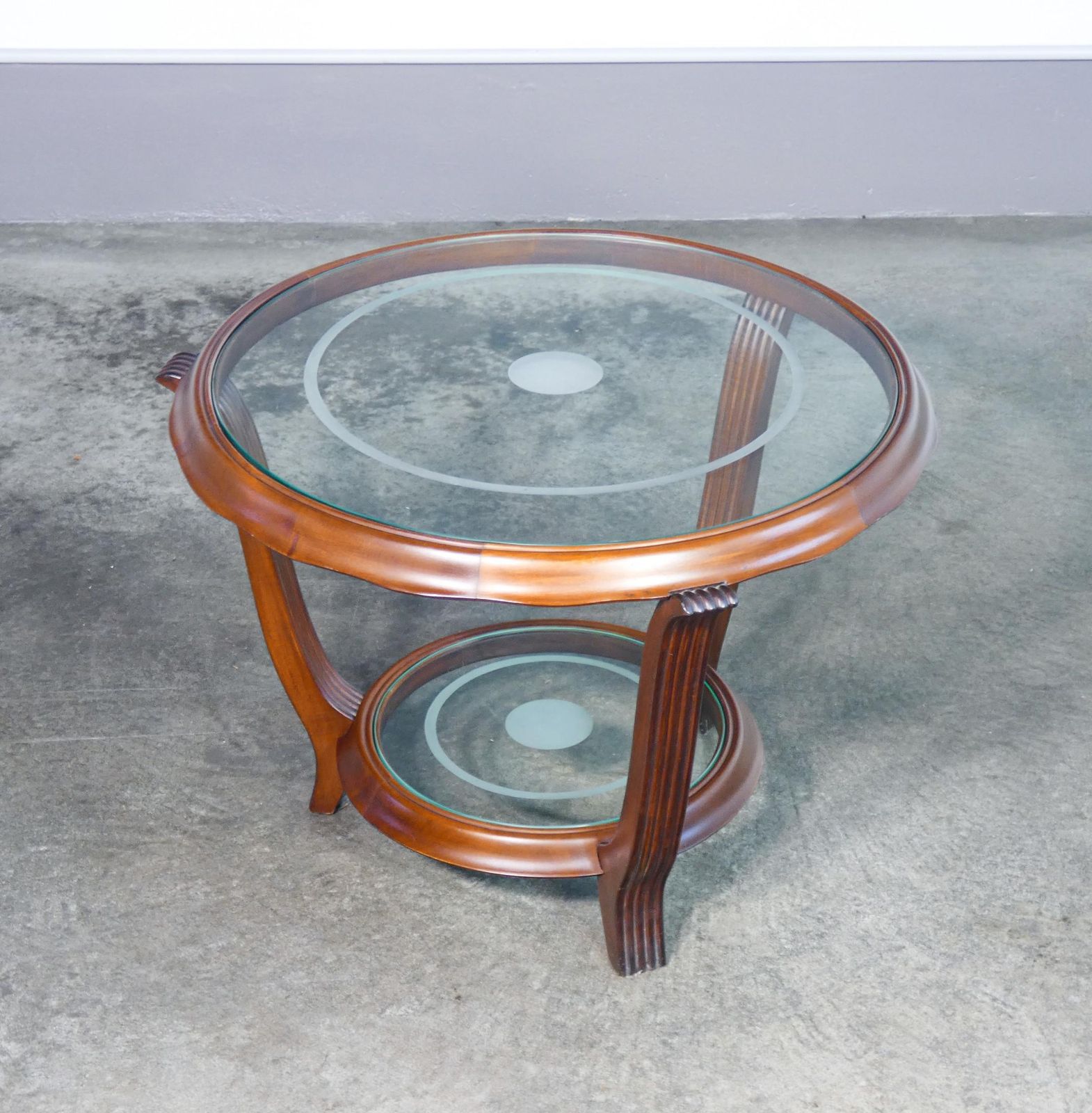 Art Deco Wood Coffee Table With Two Circular Glass Tops. 1930s photo Furniture