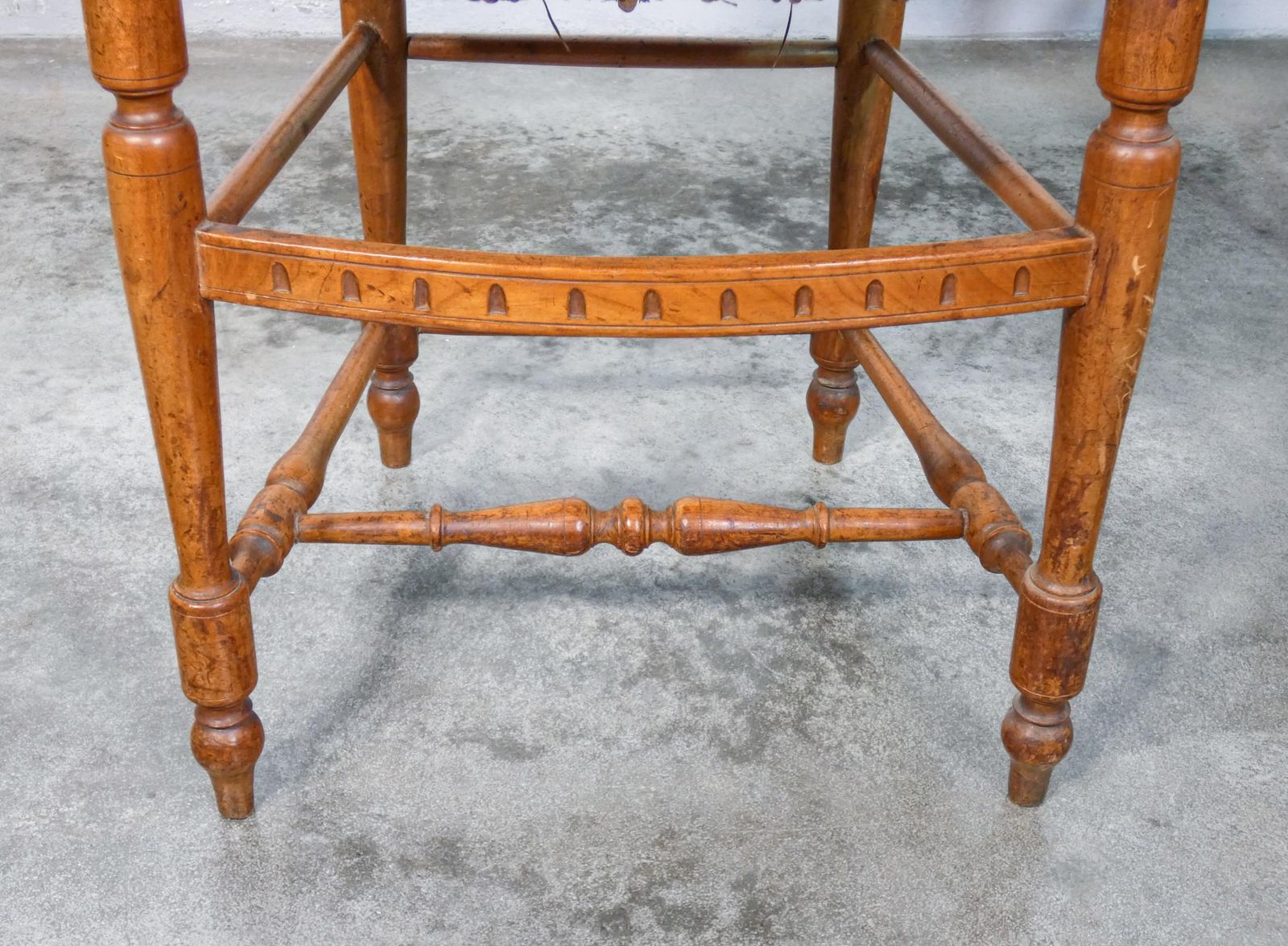 photo for sale Pair Of Cherry Wood Chairs With Lyre Shaped Back And Straw Seat, Early 20th