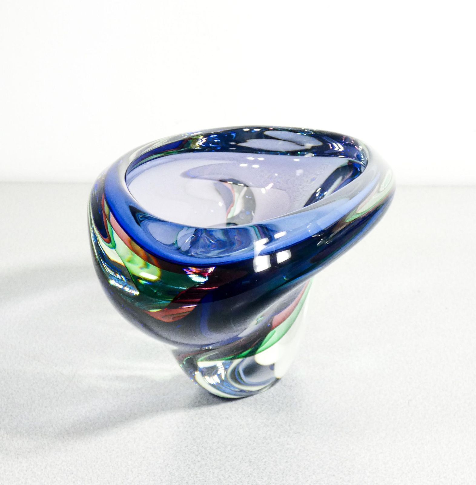 Murano Polychrome Blown Glass Vase, Submerged Series By Franco Schiavon. photo vinterior