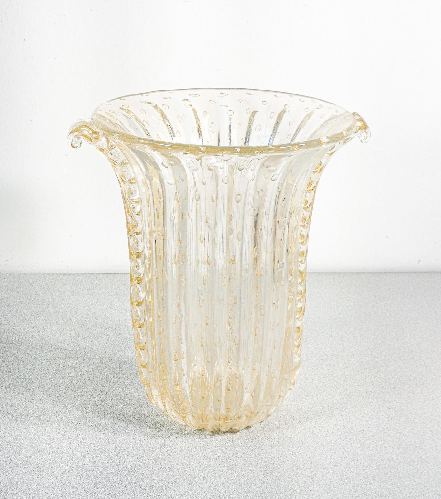 Toso Murano Design Vase, Transparent Blown Glass Bullicant, Corded photo for sale