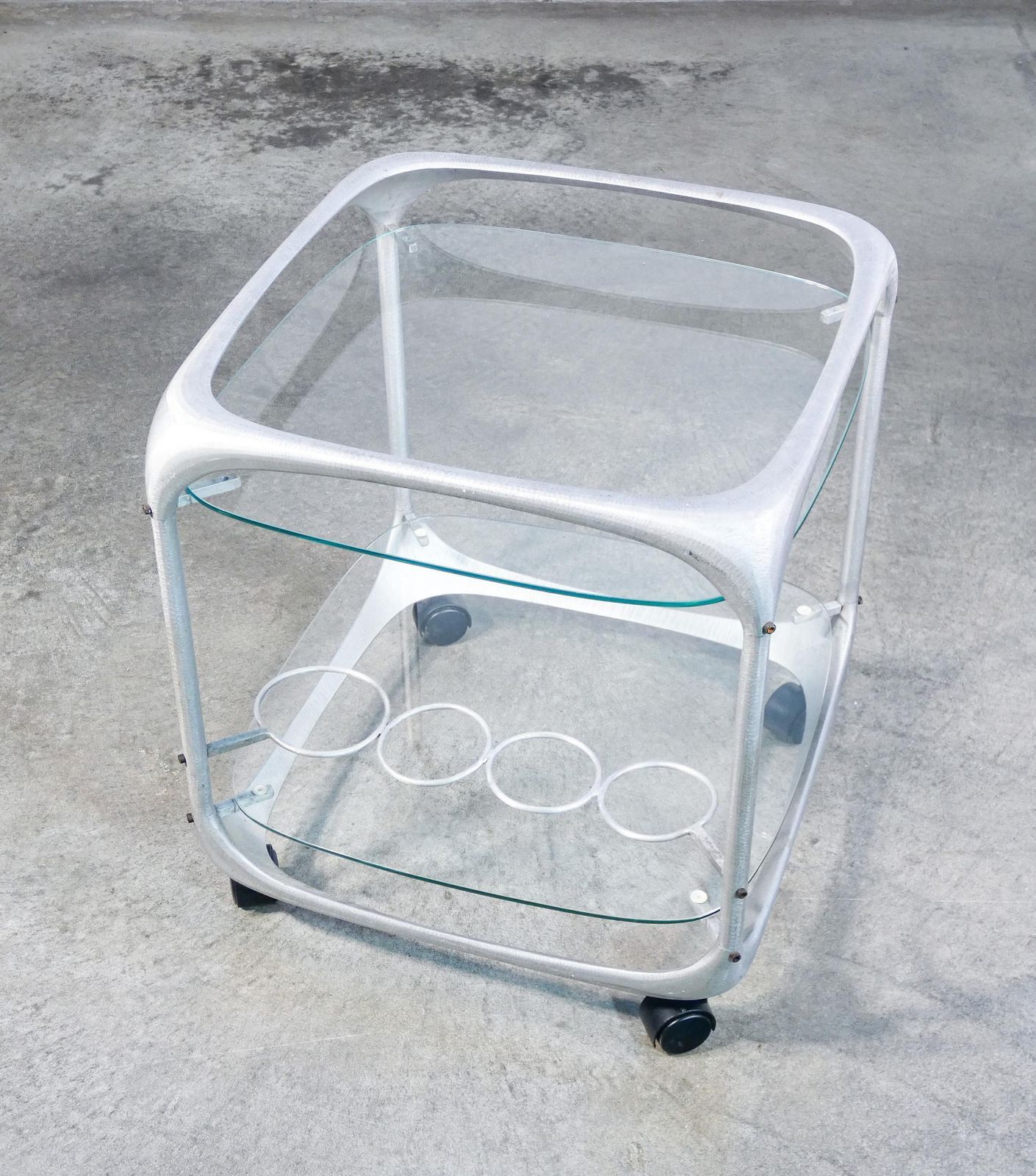 Aluminum And Glass Bar Cart, Design Renzo Burchiellaro. Italy, 70s photo for sale