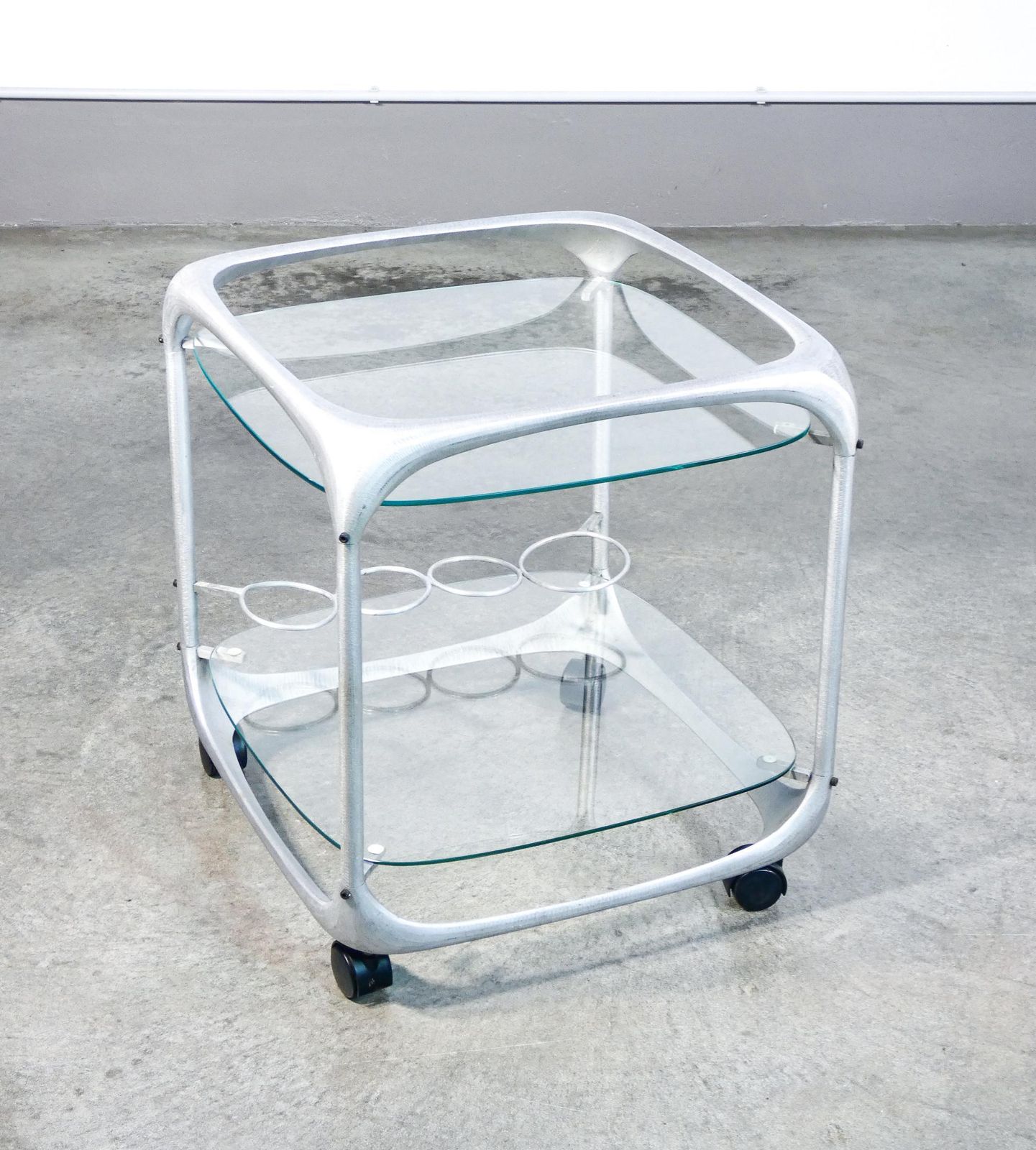 Aluminum And Glass Bar Cart, Design Renzo Burchiellaro. Italy, 70s photo vinterior