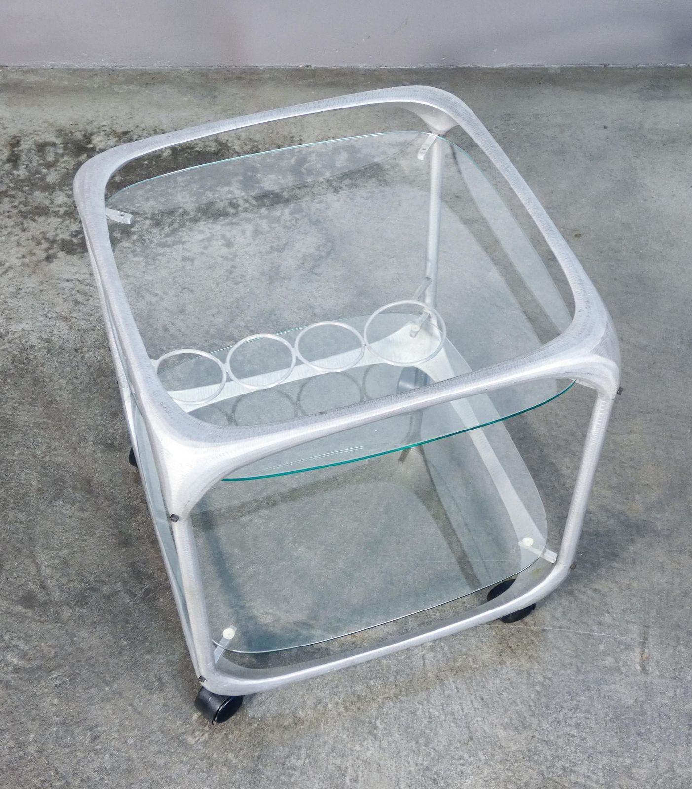 Aluminum And Glass Bar Cart, Design Renzo Burchiellaro. Italy, 70s photo buy