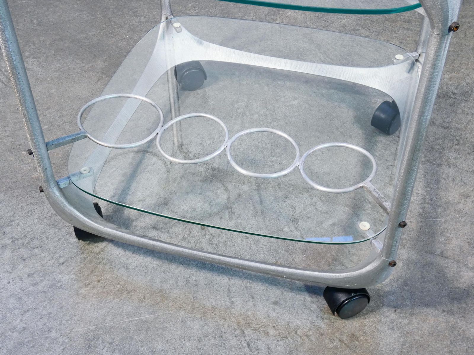 Aluminum And Glass Bar Cart, Design Renzo Burchiellaro. Italy, 70s photo vintage