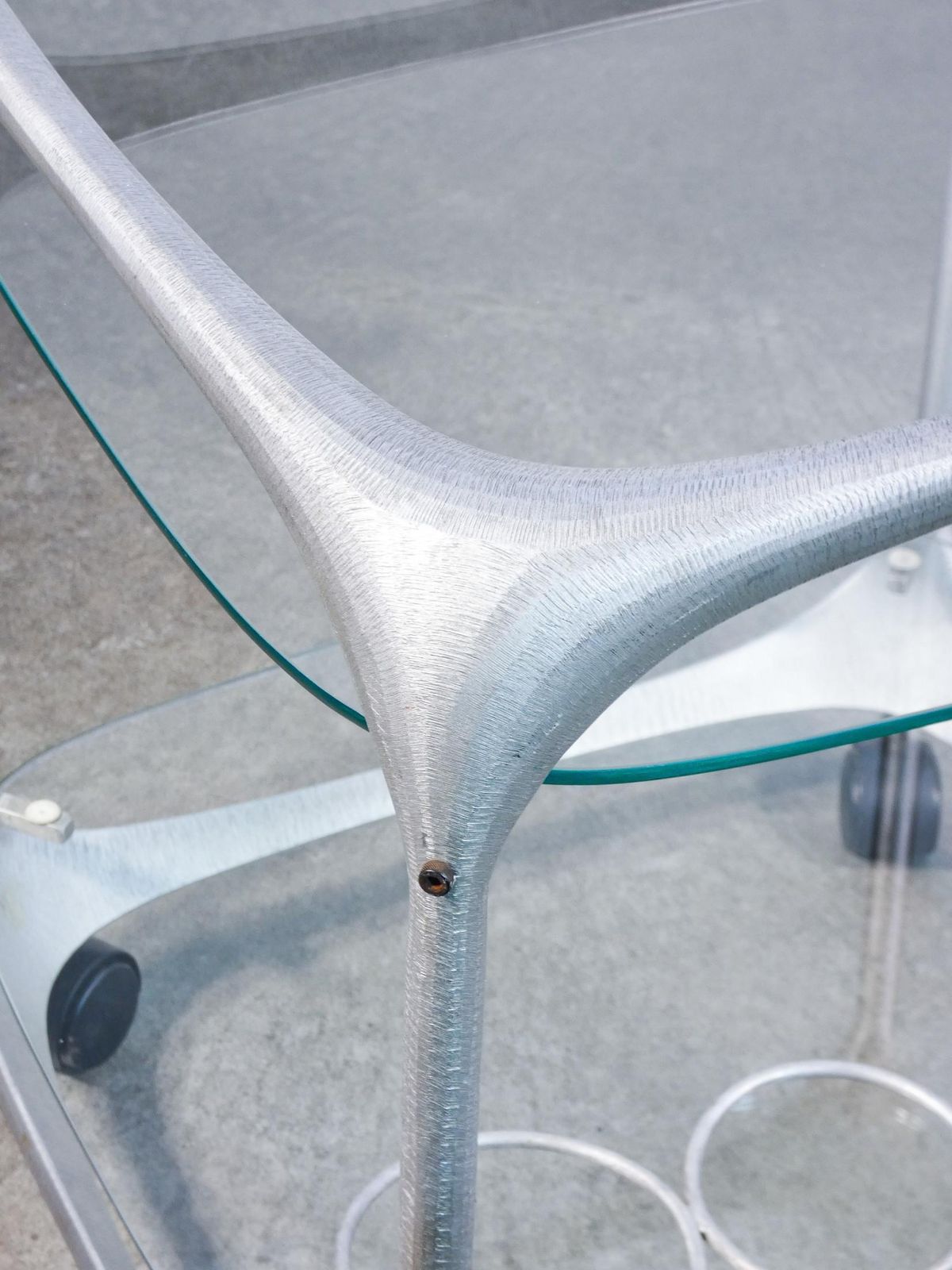 photo for sale Aluminum And Glass Bar Cart, Design Renzo Burchiellaro. Italy, 70s