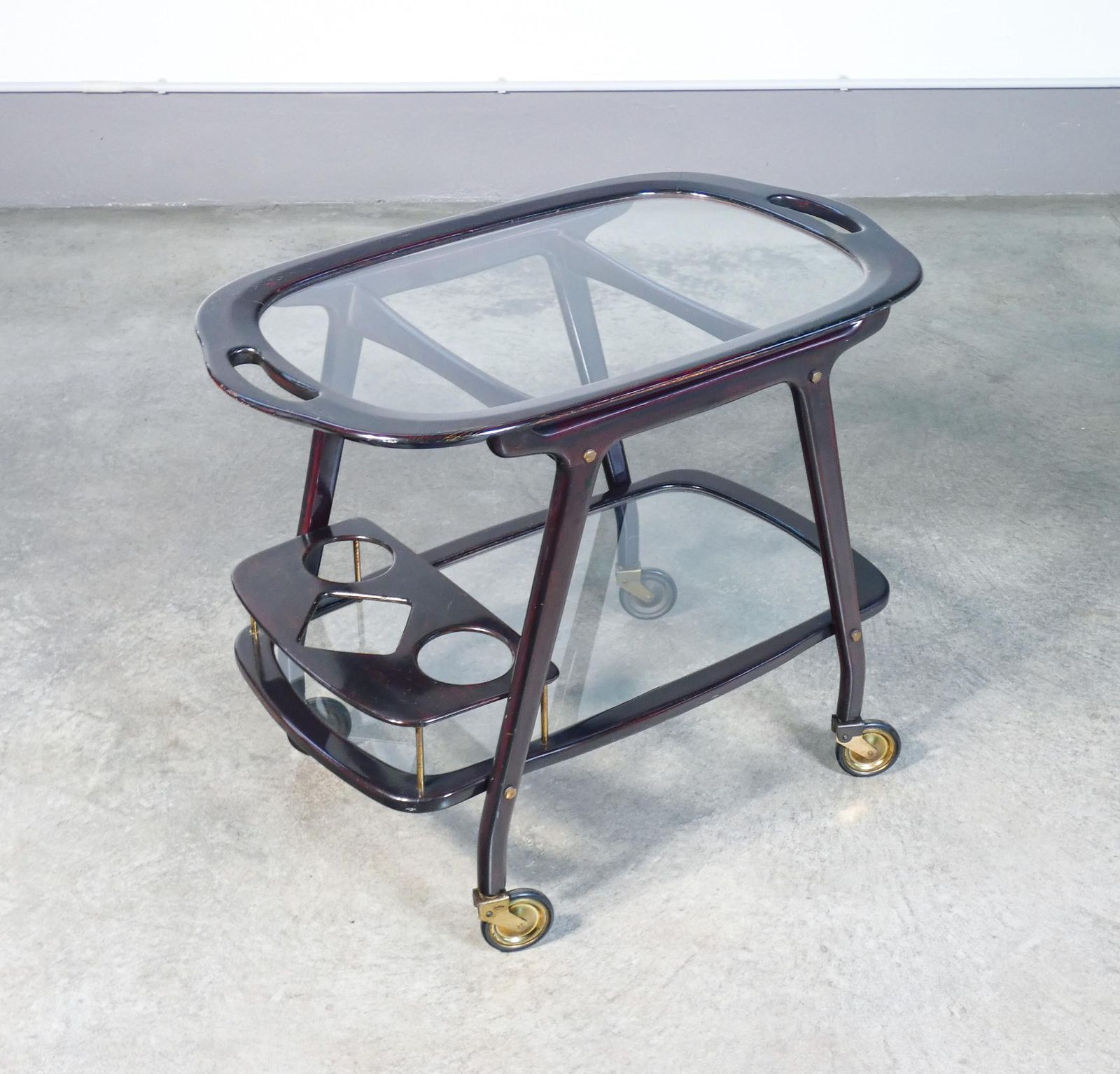Cesare Lacca Design Food Cart, Lacquered Wood With Tray. 1950s photo furniture