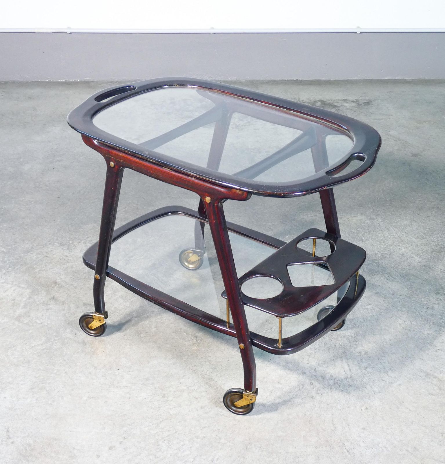 Cesare Lacca Design Food Cart, Lacquered Wood With Tray. 1950s photo for sale