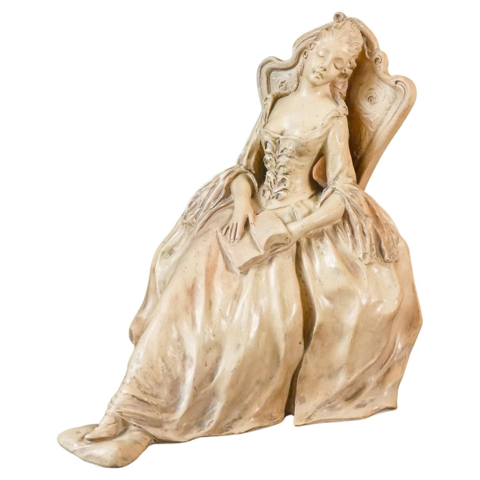 Terracotta Sculpture By Arturo Pannunzio, Sleeping Lady, Italy, 1940