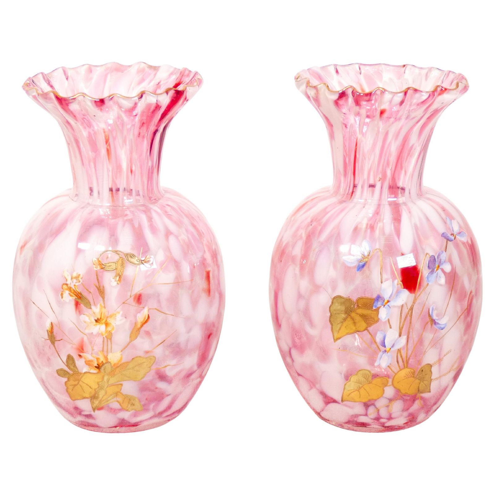 Pair Of Blown Glass Vases, "Verrerie Saint Denis" 'Post Legras', 1800