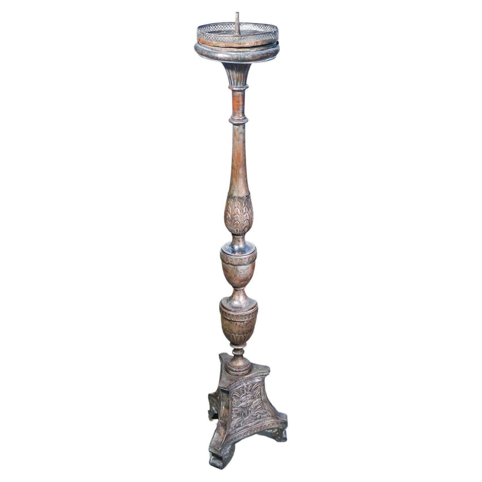 Candlestick In Silvered Copper, Embossed Decoration, Italy, 18th Century