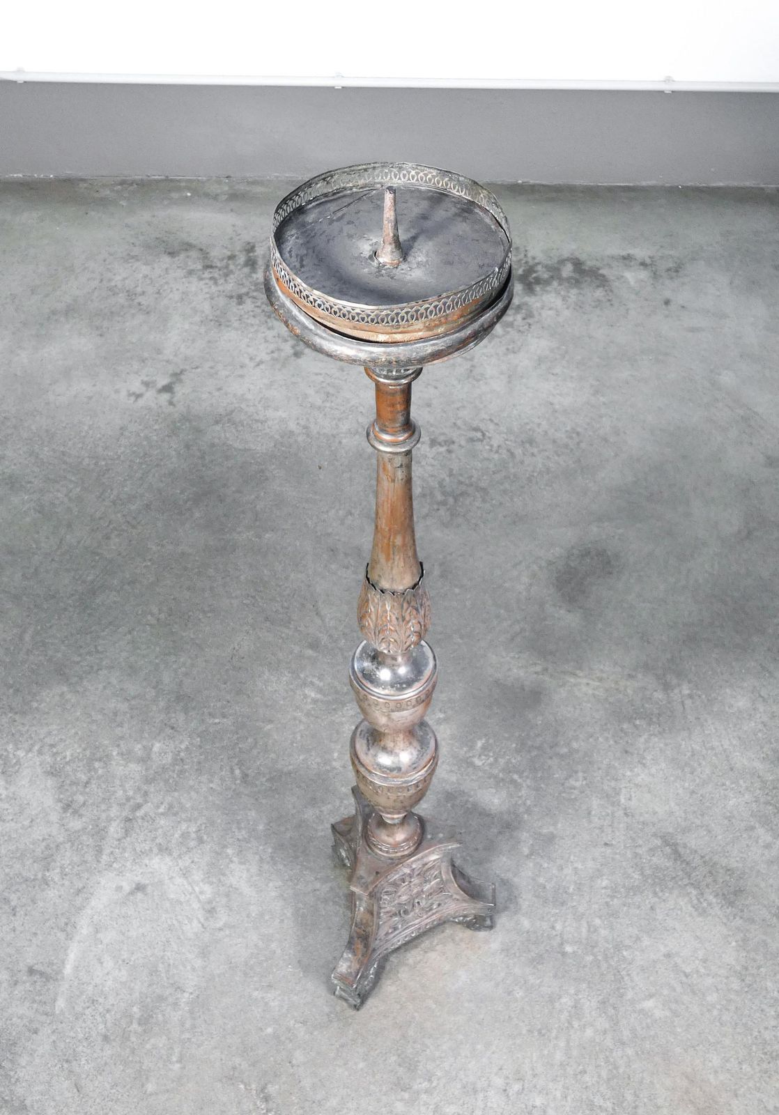 Candlestick In Silvered Copper, Embossed Decoration, Italy, 18th Century photo for sale