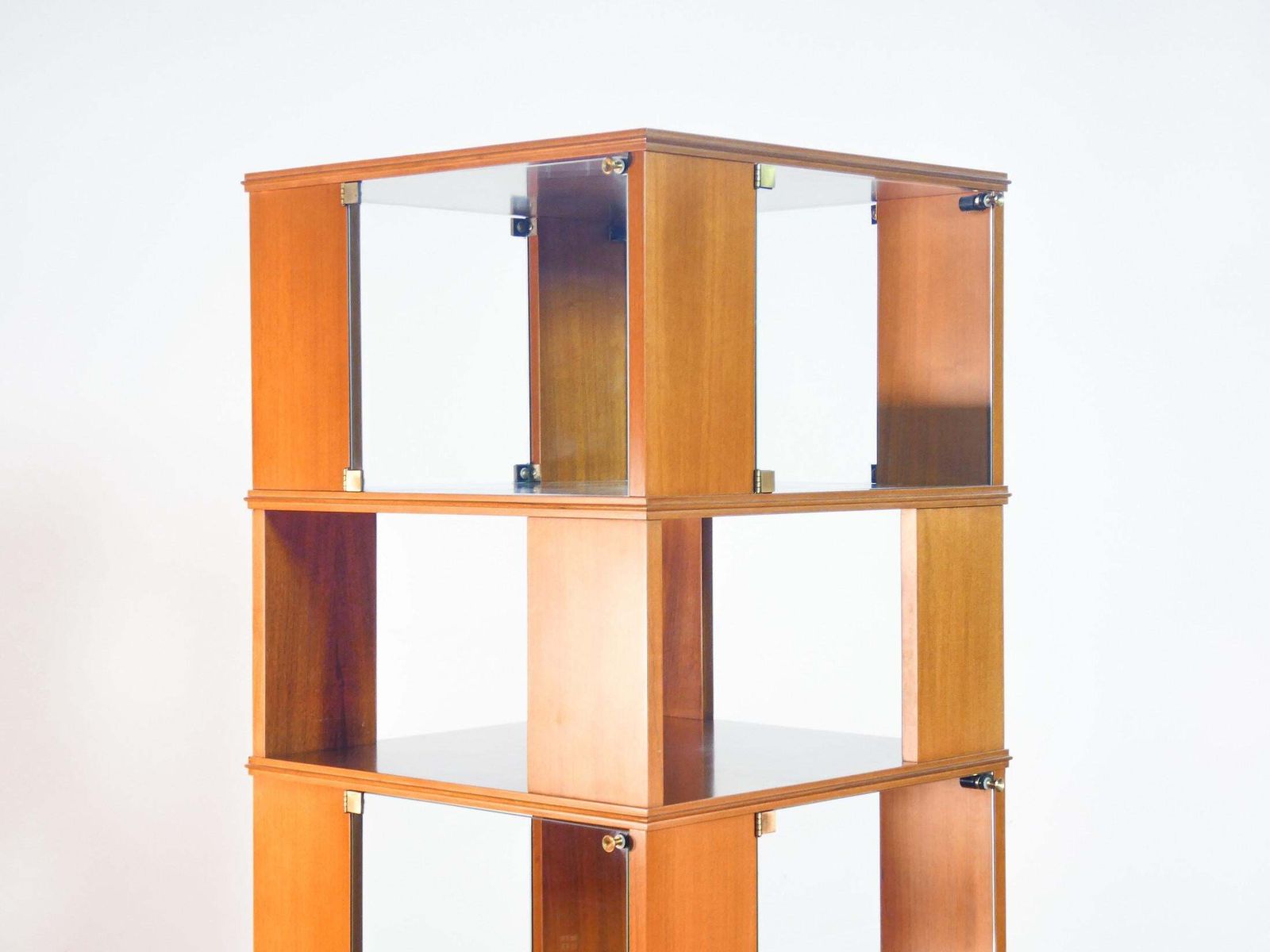 Wooden Center Swivel Bookcase, Six Shelves. Italy, 60s photo vinterior