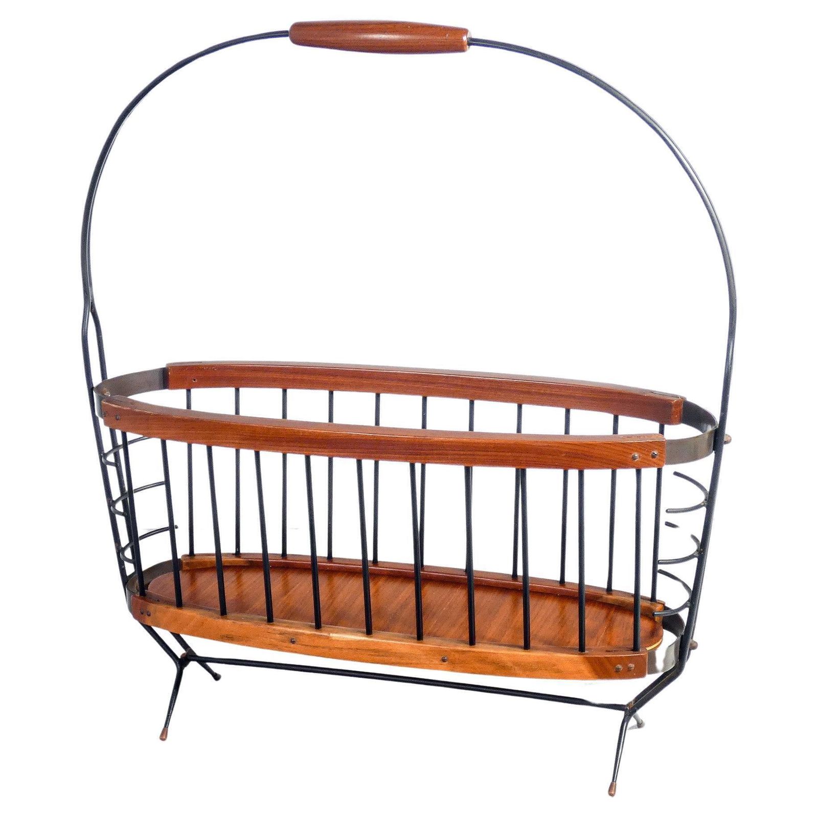 Italian Design Magazine Rack Made Of Wood And Metal. Italy, 50s