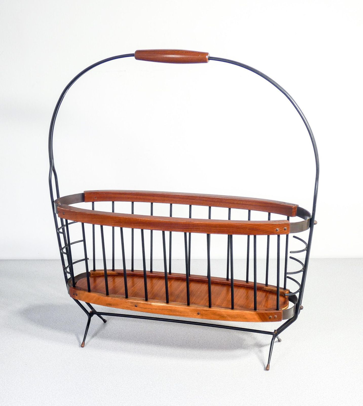 Italian Design Magazine Rack Made Of Wood And Metal. Italy, 50s photo furniture