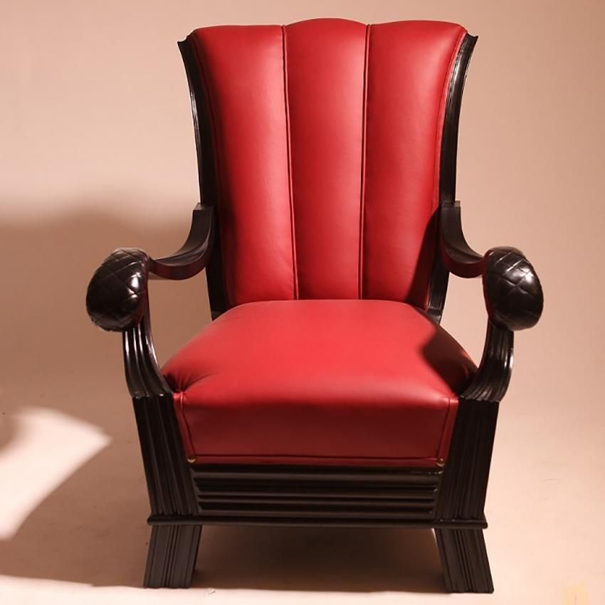 Pair Of Austrian Red Leather Art Deco Armchairs Attributed To Otto Prutscher photo furniture