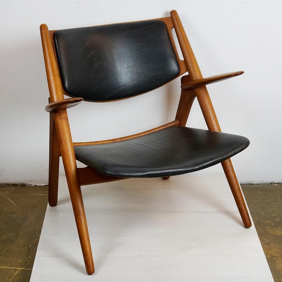 Scandinavian Teak And Black Leather Ch28 Chair By Hans Wegner For Carl Hansen photo Furniture