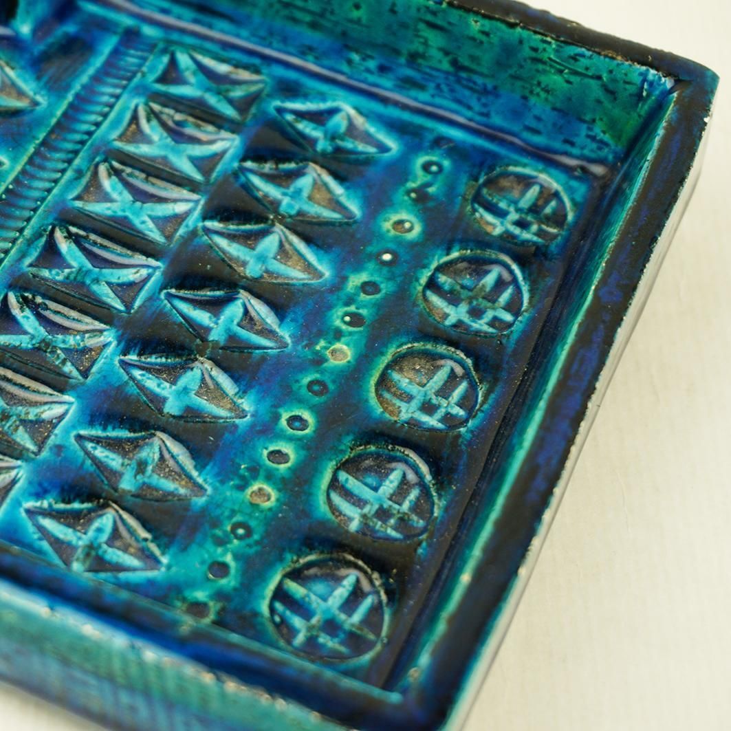 Italian Midcentury Square Rimini Blu Ceramic Ashtray By Aldo Londi For Bitossi photo vinterior