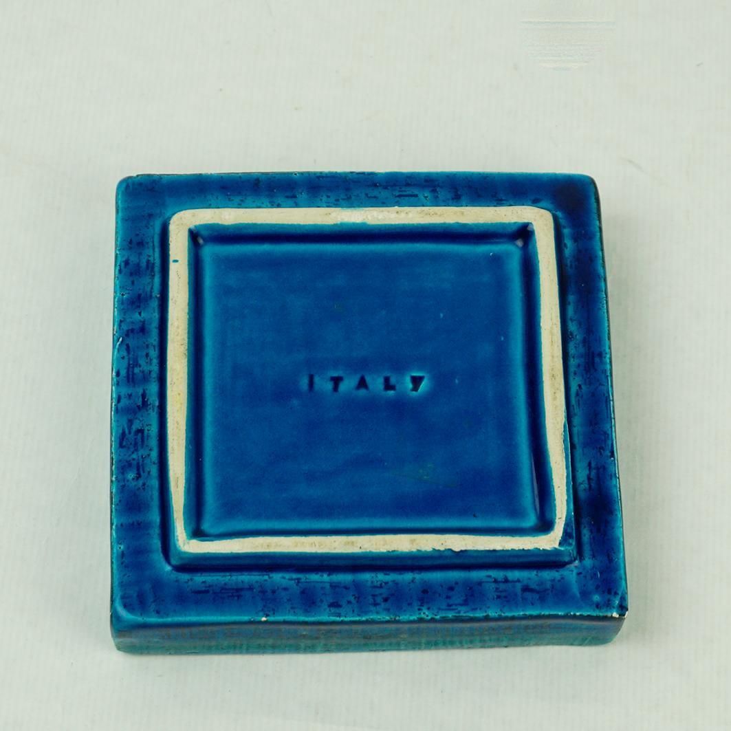 Italian Midcentury Square Rimini Blu Ceramic Ashtray By Aldo Londi For Bitossi photo buy